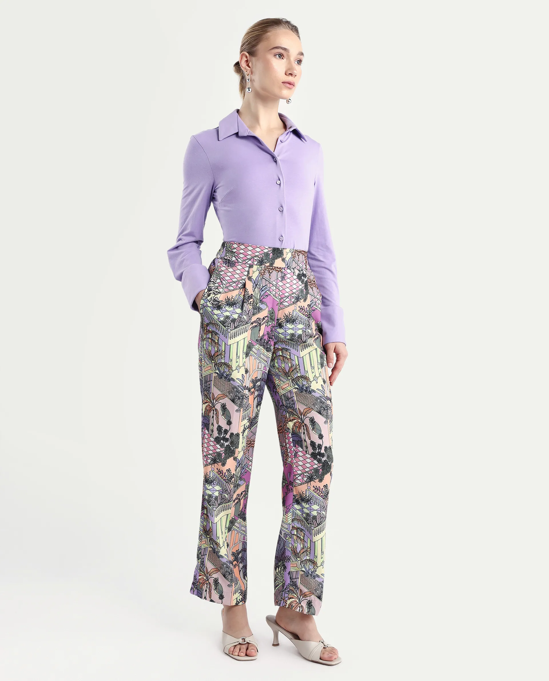 Rareism Women's Stevie-B Light Multi Polyester Abstract Print Ankle Length Straight Fit Trouser - Image 5