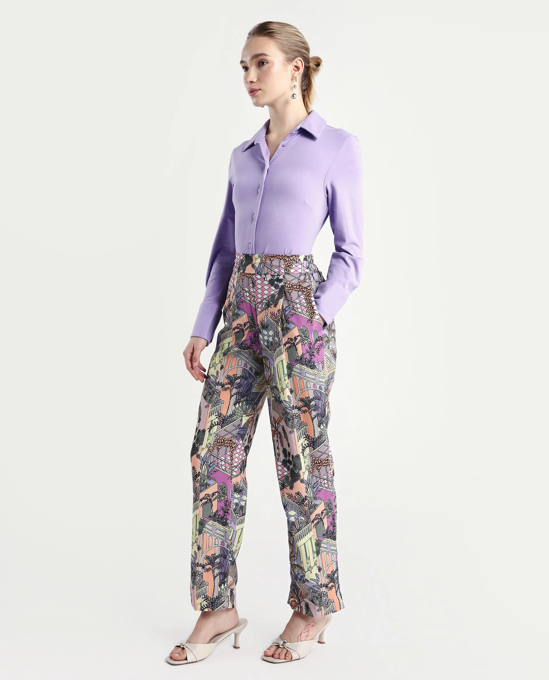 Rareism Women's Stevie-B Light Multi Polyester Abstract Print Ankle Length Straight Fit Trouser - Image 6