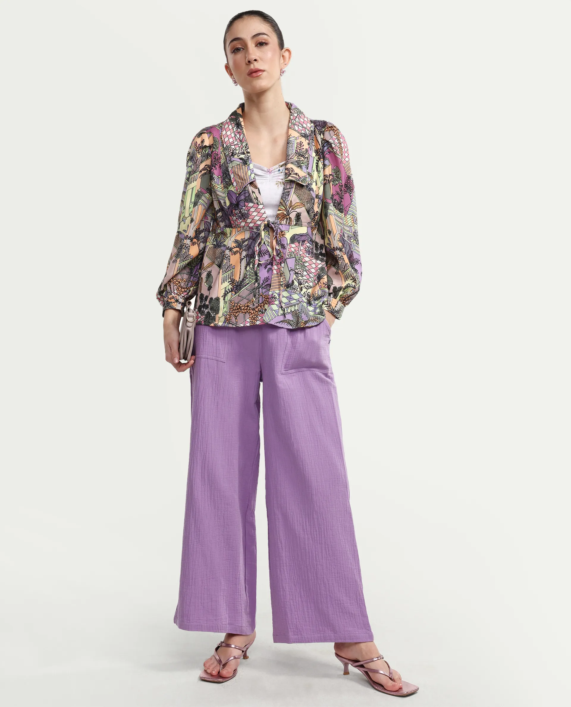 Rareism Women's Stevie-T Light Multi Polyester Lapel Neck Abstract Print Cuffed Sleeve Regular Fit Top - Image 2