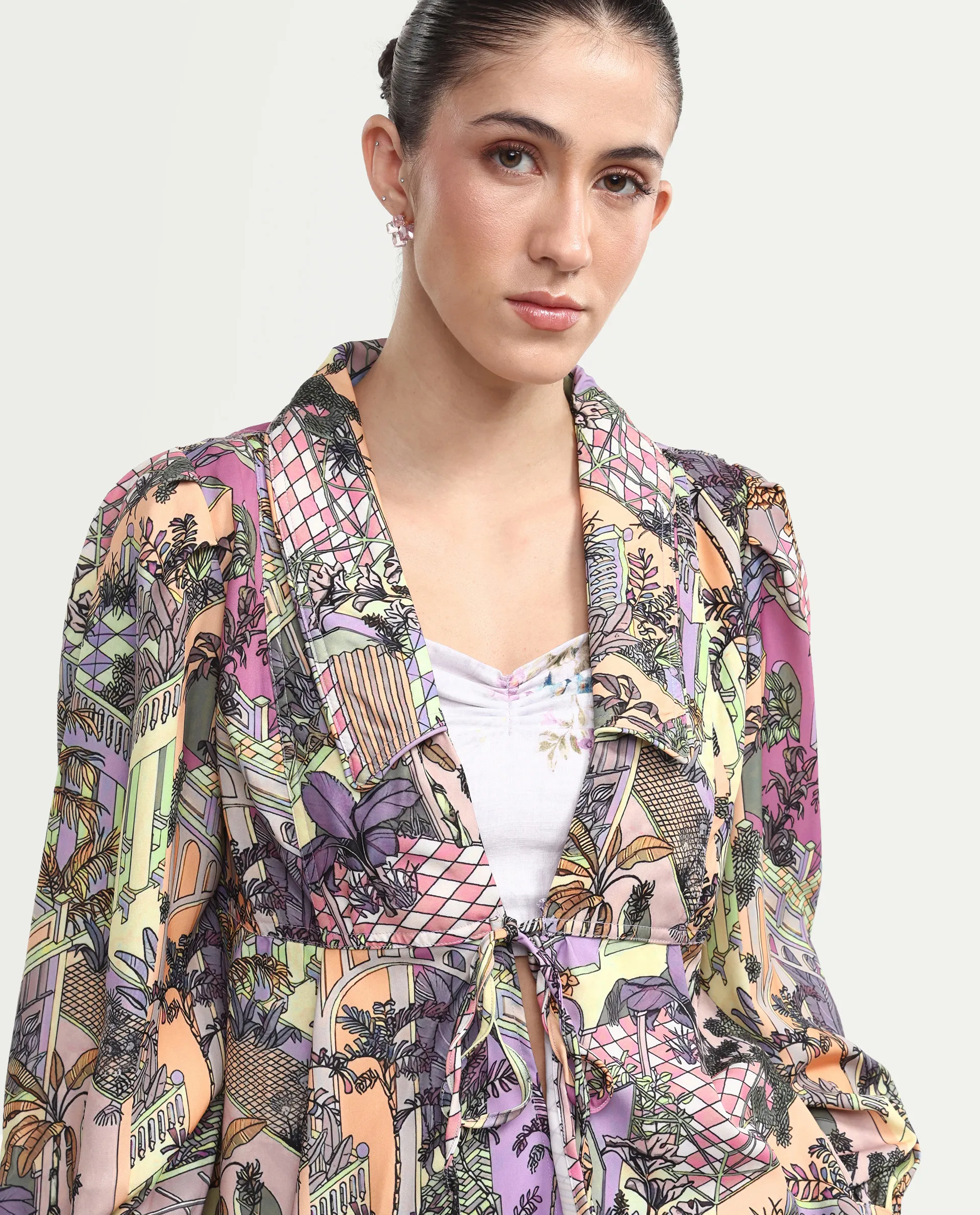Rareism Women's Stevie-T Light Multi Polyester Lapel Neck Abstract Print Cuffed Sleeve Regular Fit Top - Image 4