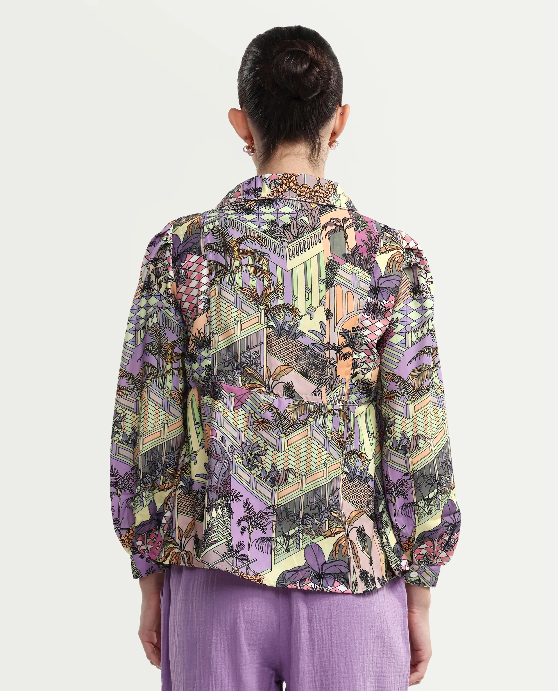 Rareism Women's Stevie-T Light Multi Polyester Lapel Neck Abstract Print Cuffed Sleeve Regular Fit Top - Image 7
