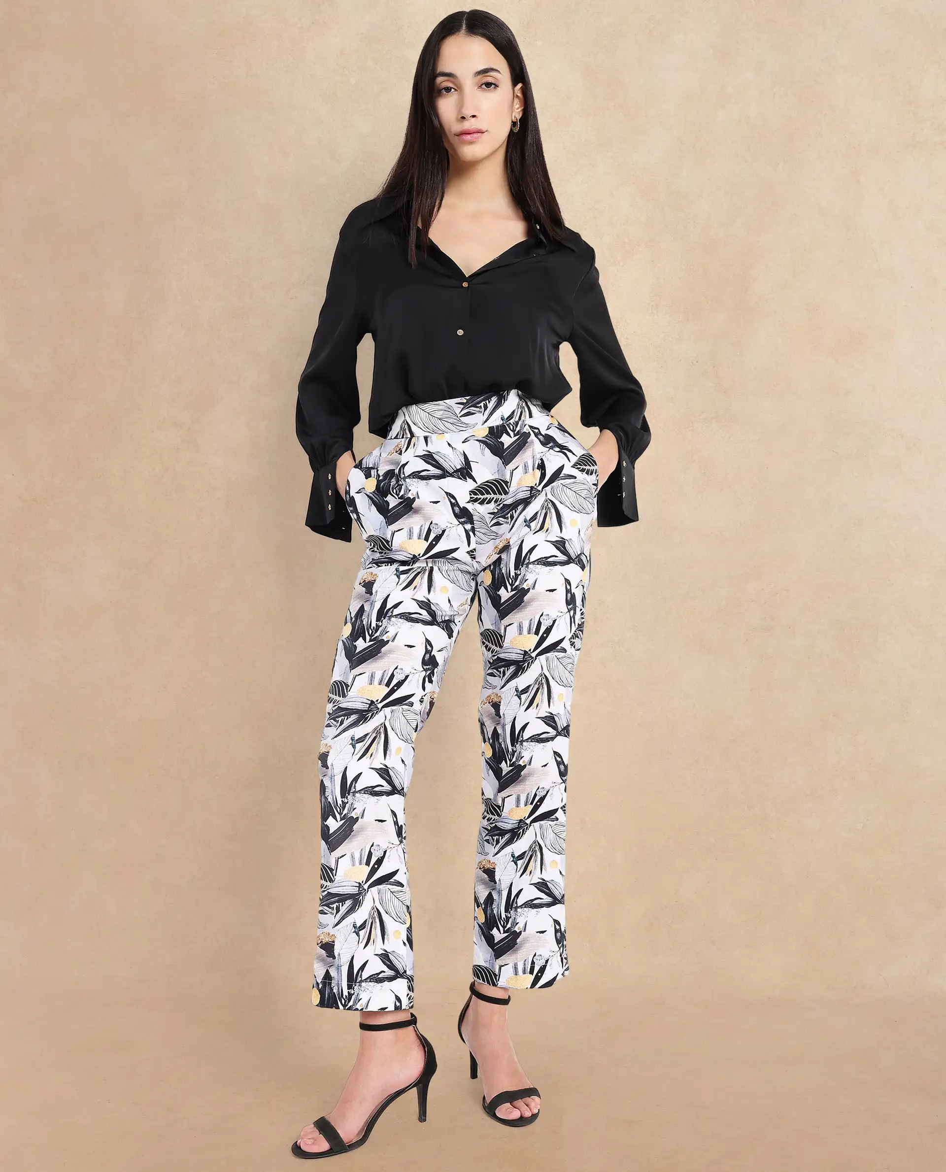 Rareism Women's Stevieo B Multi Cotton Blend Tropical Print Ankle Length Straight Fit Trouser - Image 2