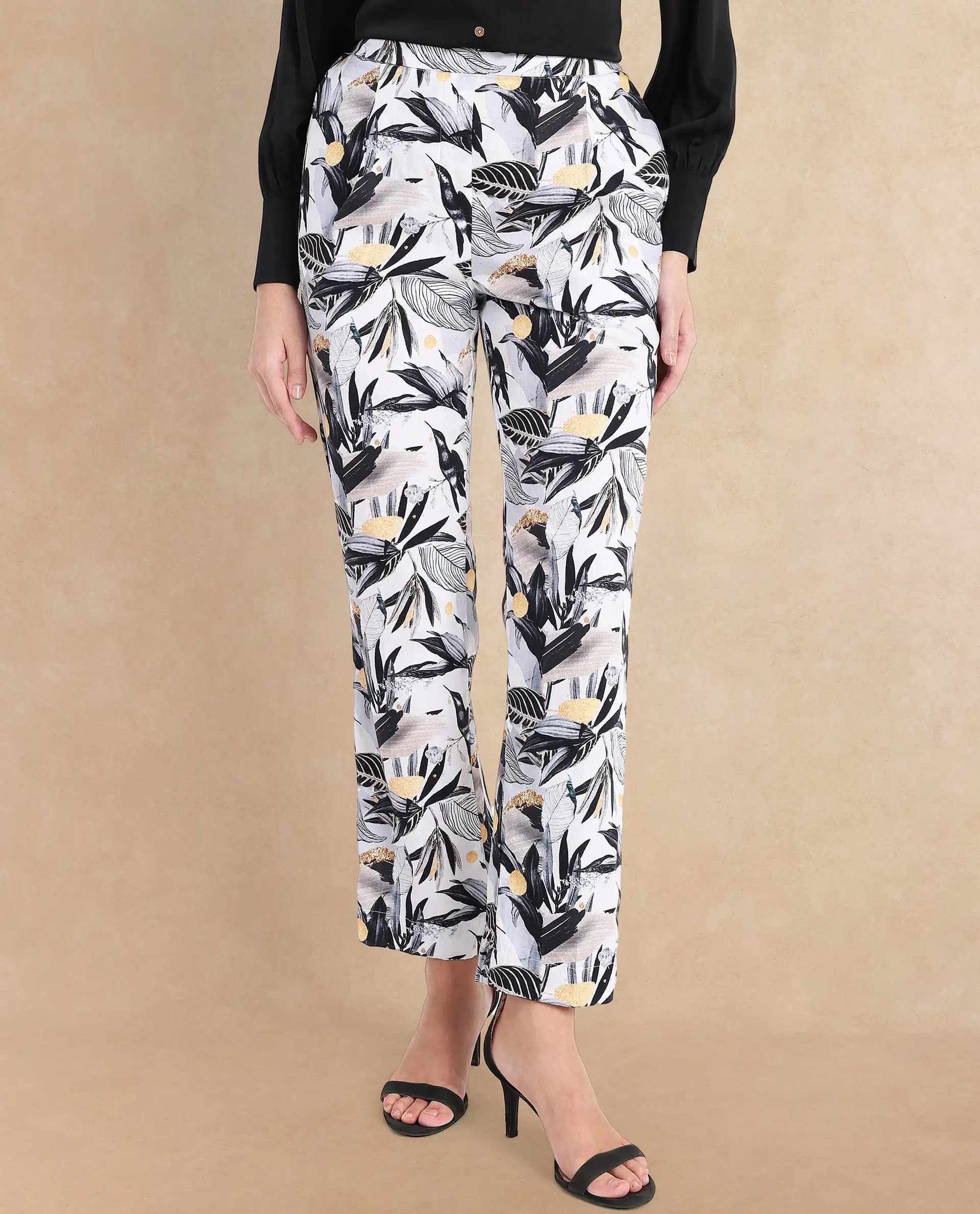 Rareism Women's Stevieo B Multi Cotton Blend Tropical Print Ankle Length Straight Fit Trouser - Image 3