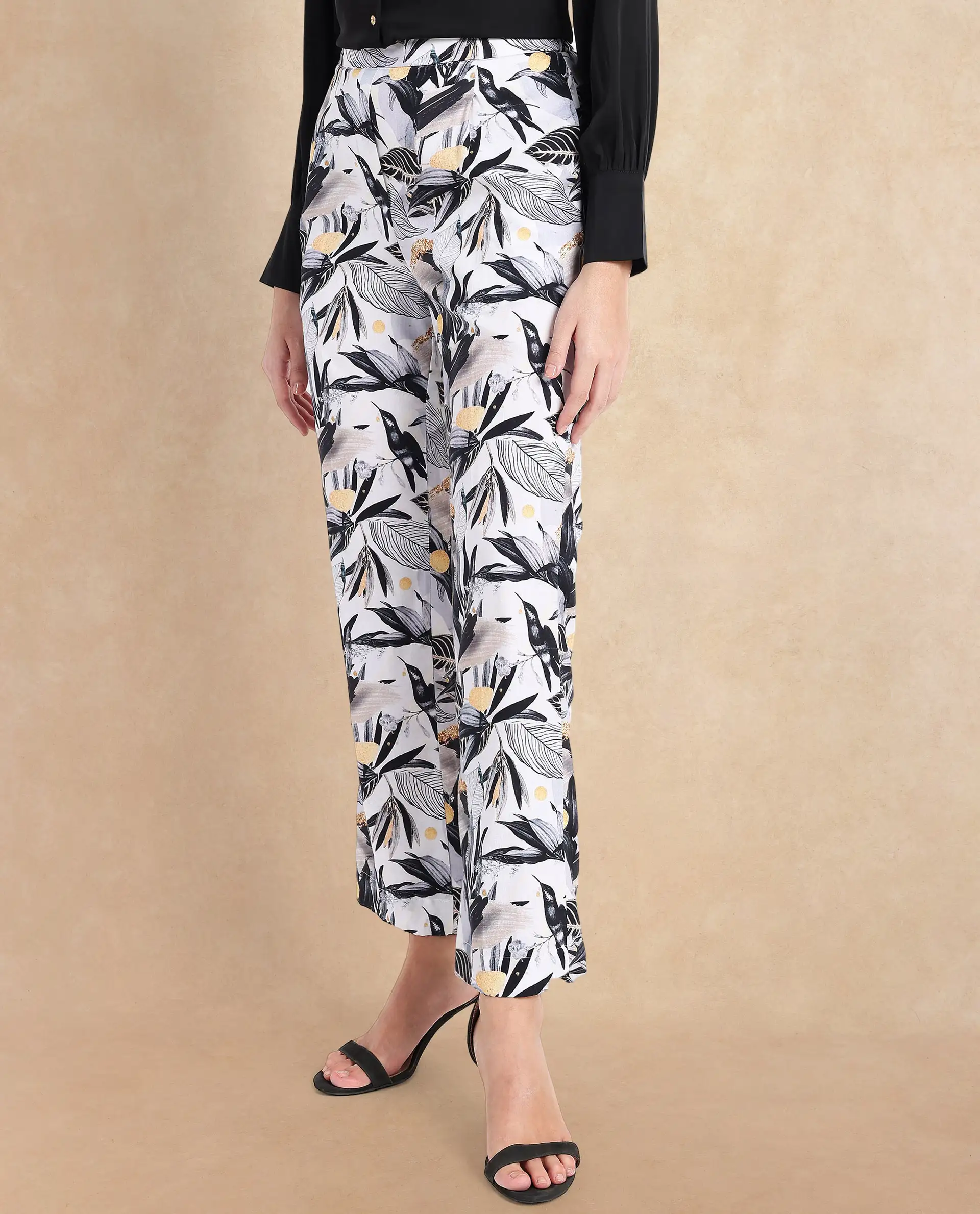 Rareism Women's Stevieo B Multi Cotton Blend Tropical Print Ankle Length Straight Fit Trouser - Image 5