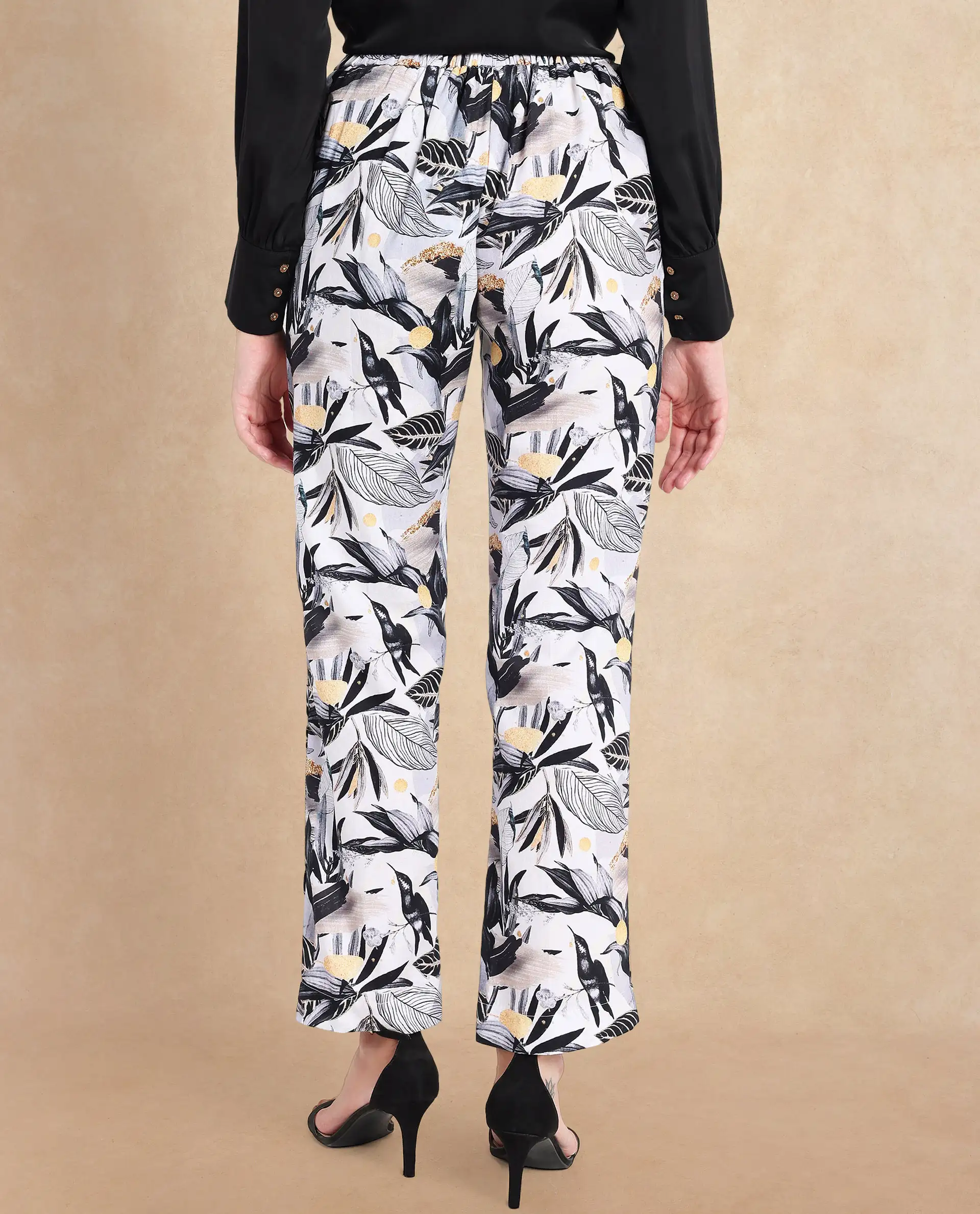Rareism Women's Stevieo B Multi Cotton Blend Tropical Print Ankle Length Straight Fit Trouser - Image 7