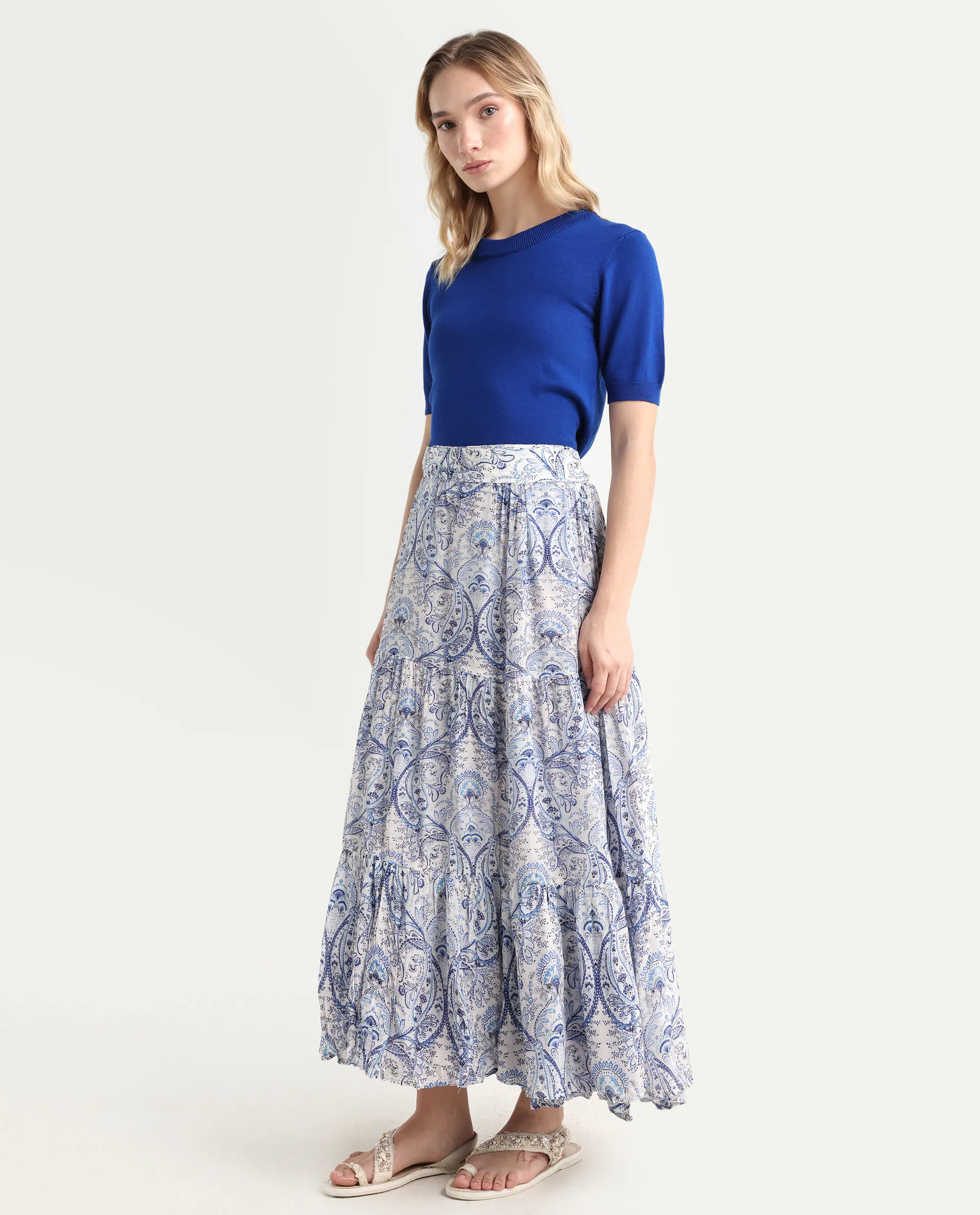 Rareism Women's Stignert Multi Cotton Paisley Print Ankle Length Relaxed Fit Skirt - Image 5