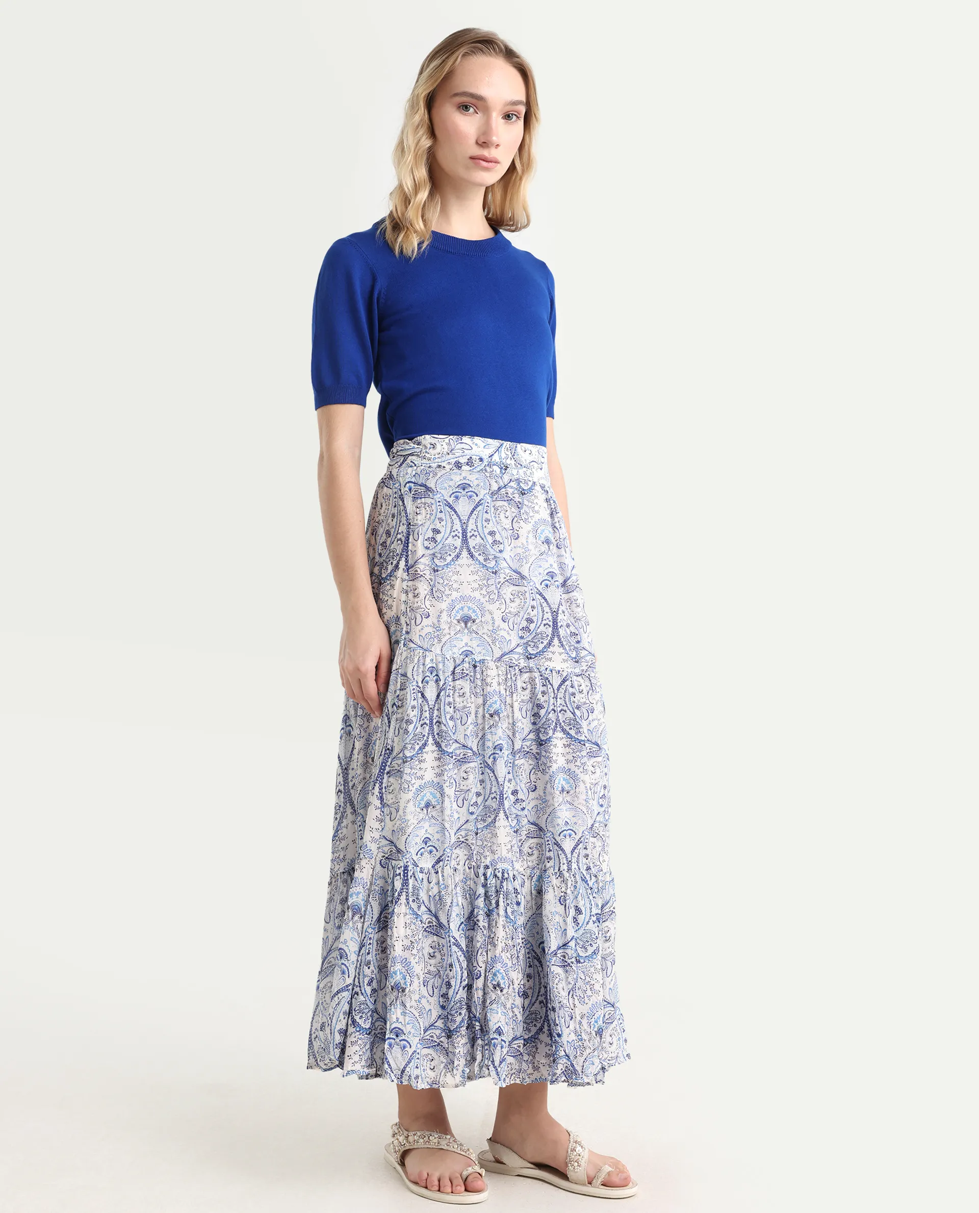 Rareism Women's Stignert Multi Cotton Paisley Print Ankle Length Relaxed Fit Skirt - Image 6