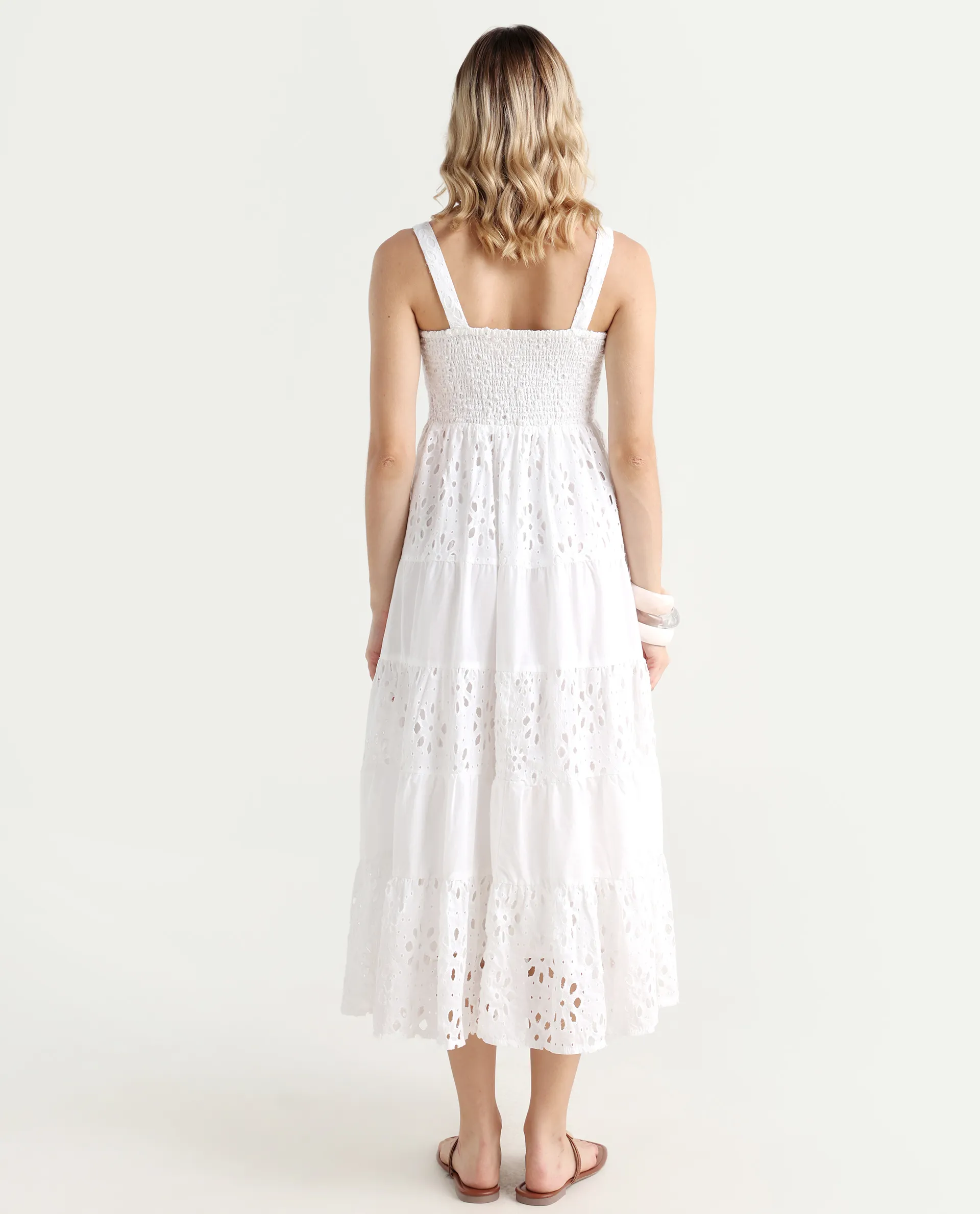 Rareism Women's Stiletus White Cotton Shoulder Strap Plain Shoulder Strap Maxi Fit And Flare Dress - Image 8