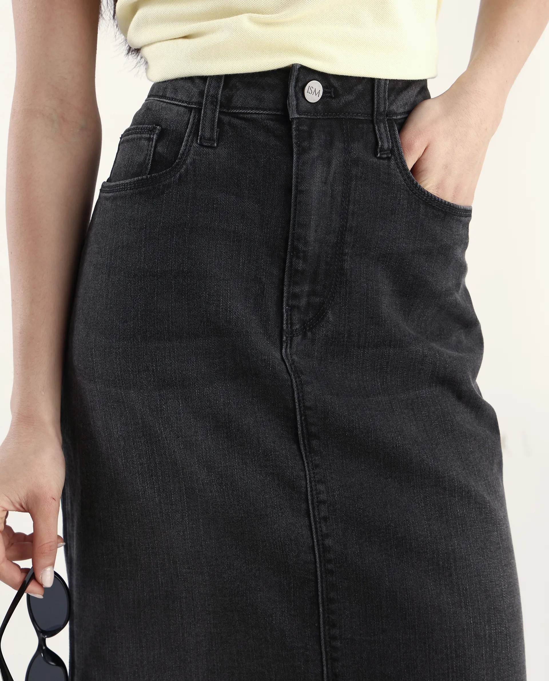 Rareism Women's Stinger Black Cotton Blend Plain Maxi Flared Skirt - Image 4