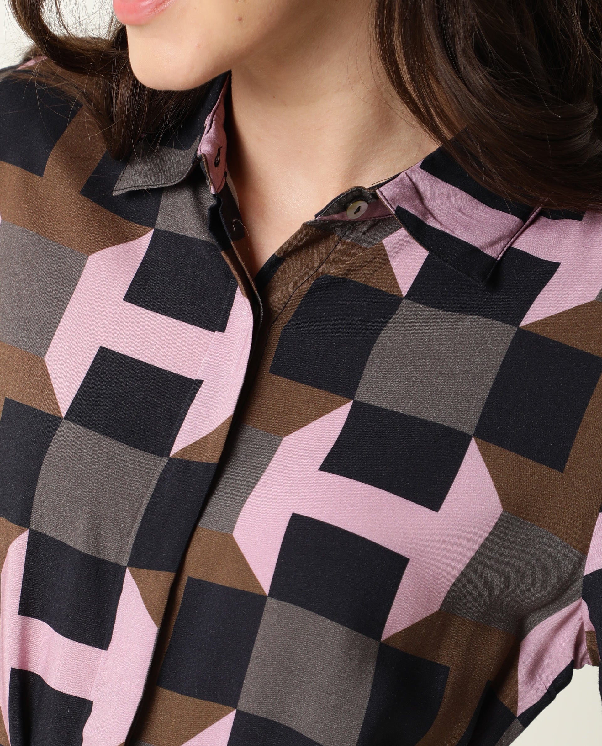 Rareism Women Stit Pink Dress Full Sleeves Printed - Image 3