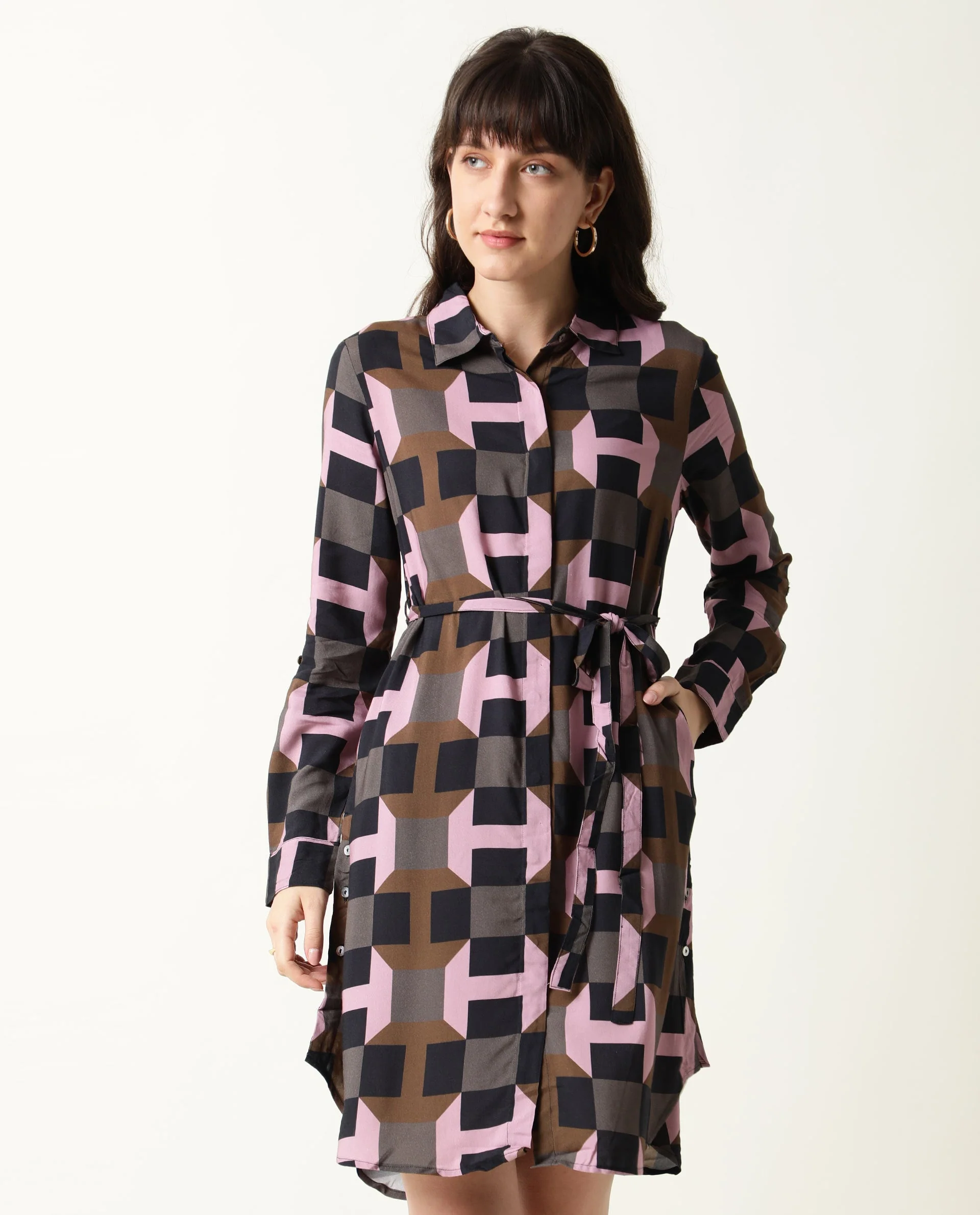 Rareism Women Stit Pink Dress Full Sleeves Printed - Image 5