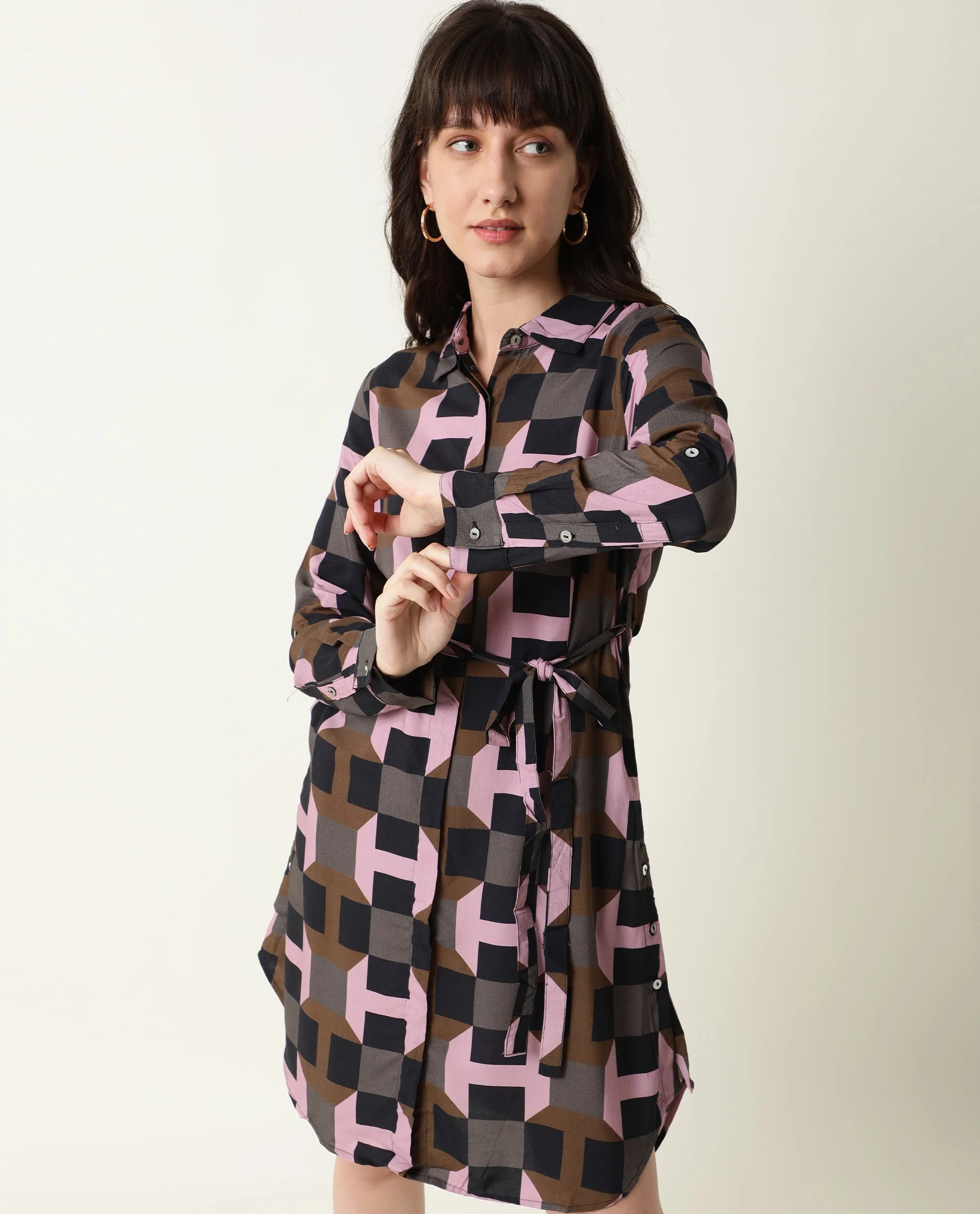 Rareism Women Stit Pink Dress Full Sleeves Printed - Image 6