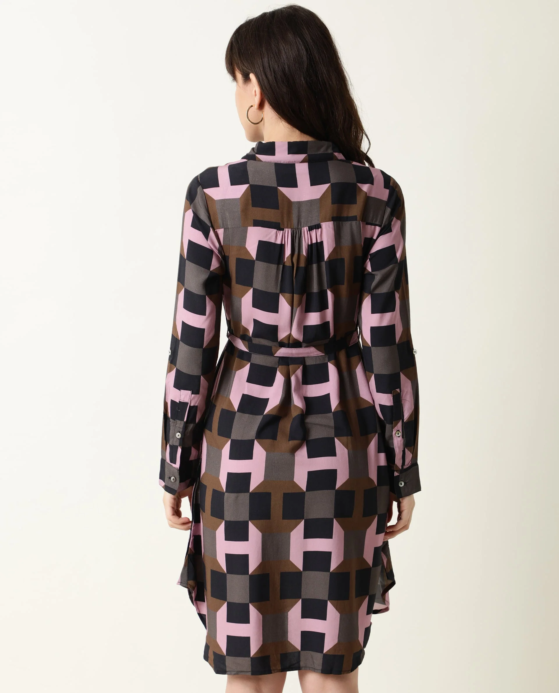 Rareism Women Stit Pink Dress Full Sleeves Printed - Image 8