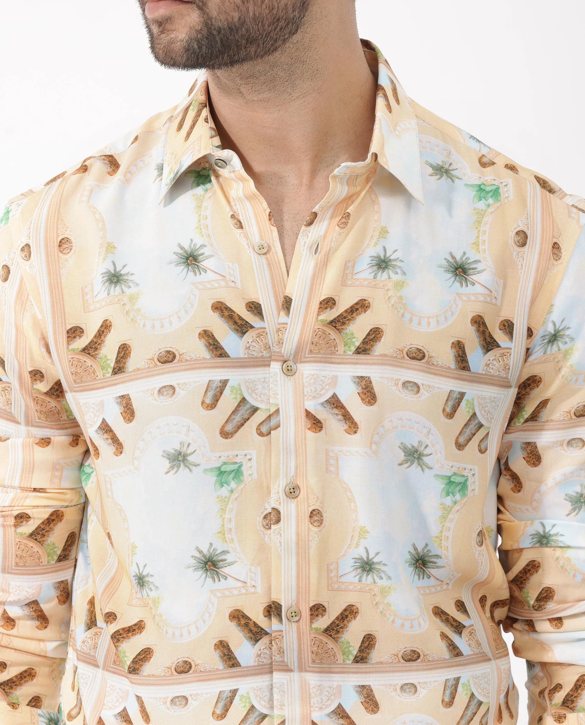 Rare Rabbit Men's Stivole Beige Viscose Tropical Print Regular Fit Full Sleeve Collared Shirt - Image 5