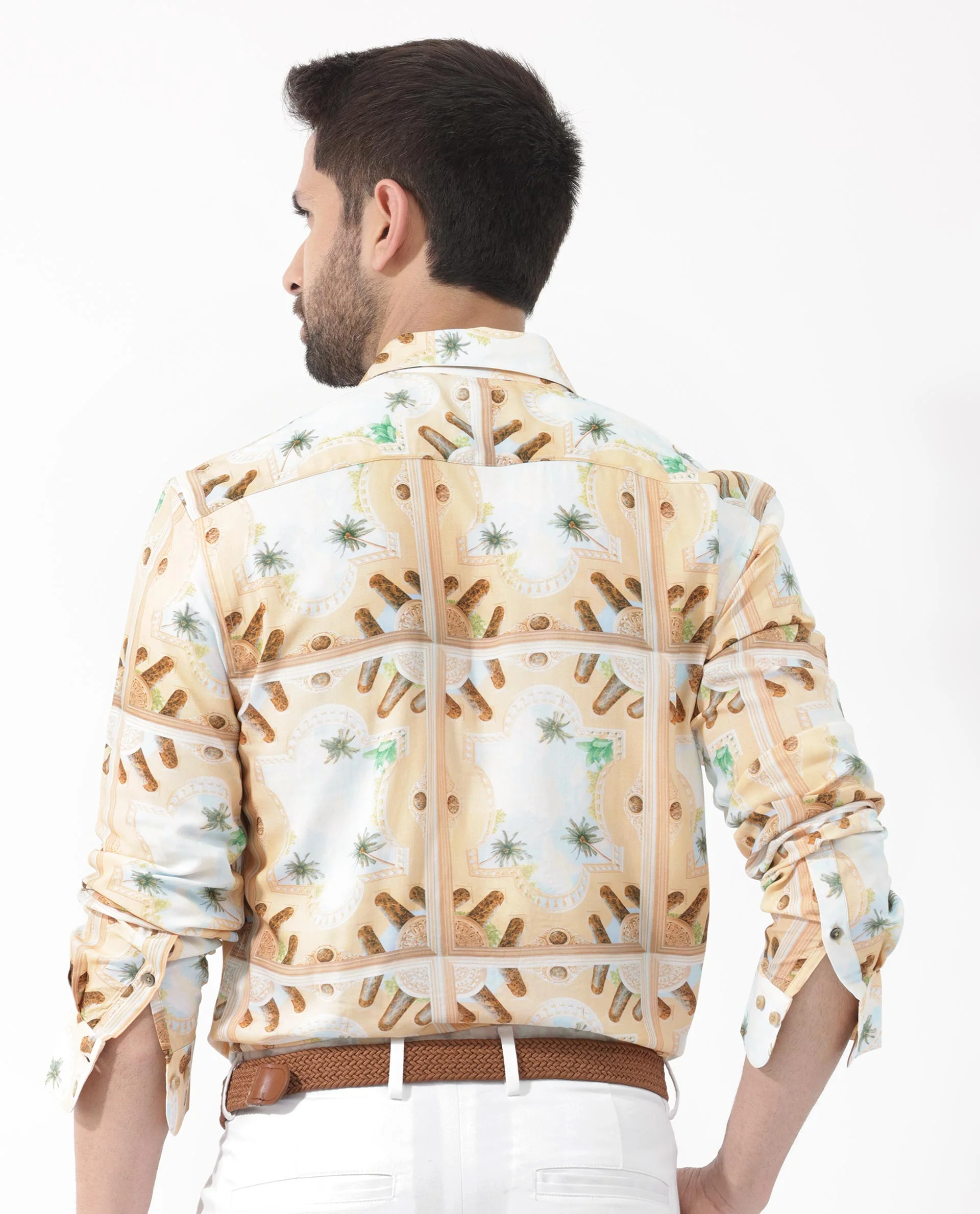 Rare Rabbit Men's Stivole Beige Viscose Tropical Print Regular Fit Full Sleeve Collared Shirt - Image 9