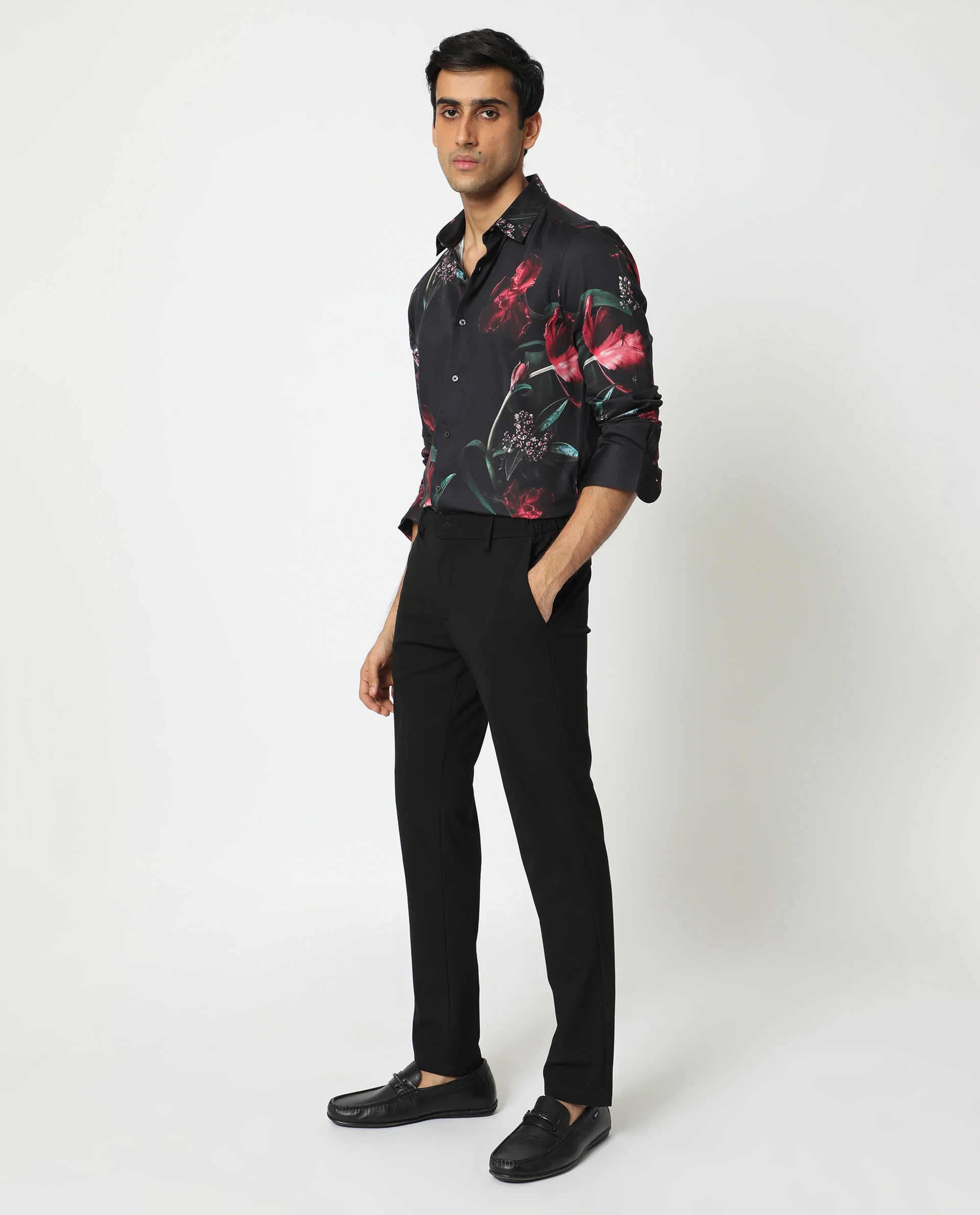 Rare Rabbit Men's Stock Black Cotton Floral Print Regular Fit Full Sleeve Spread Collar Shirt - Image 11