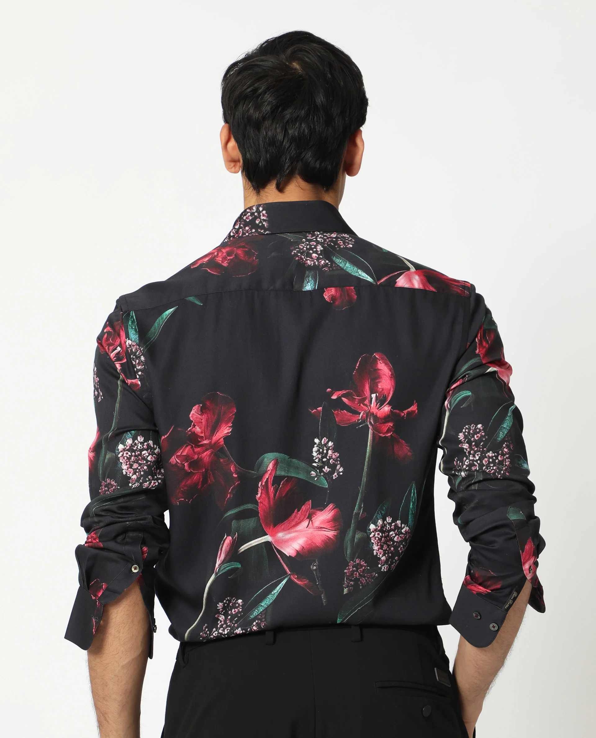 Rare Rabbit Men's Stock Black Cotton Floral Print Regular Fit Full Sleeve Spread Collar Shirt - Image 12