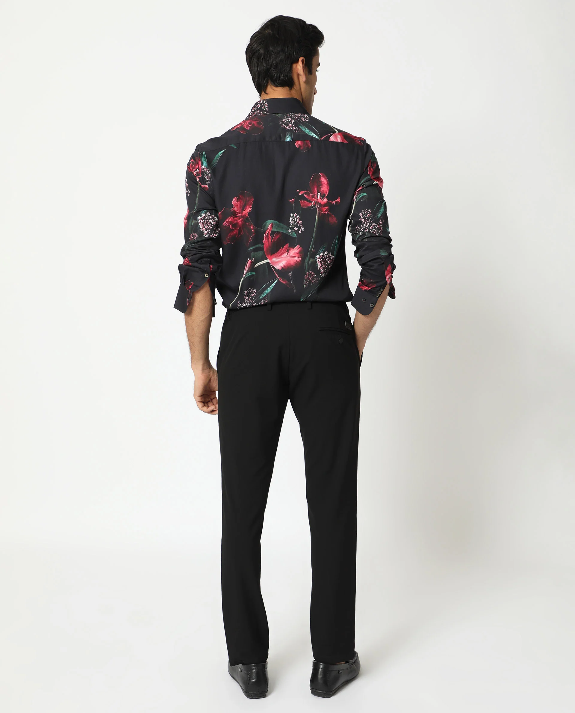 Rare Rabbit Men's Stock Black Cotton Floral Print Regular Fit Full Sleeve Spread Collar Shirt - Image 13