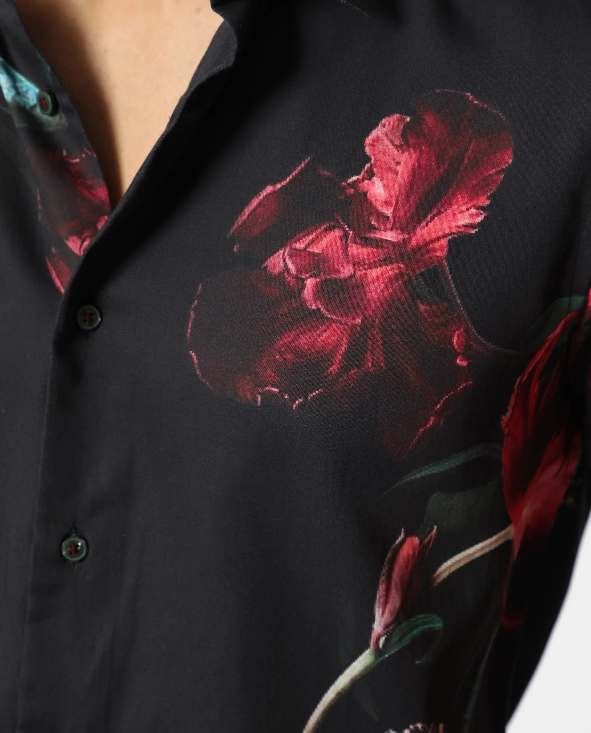Rare Rabbit Men's Stock Black Cotton Floral Print Regular Fit Full Sleeve Spread Collar Shirt - Image 4