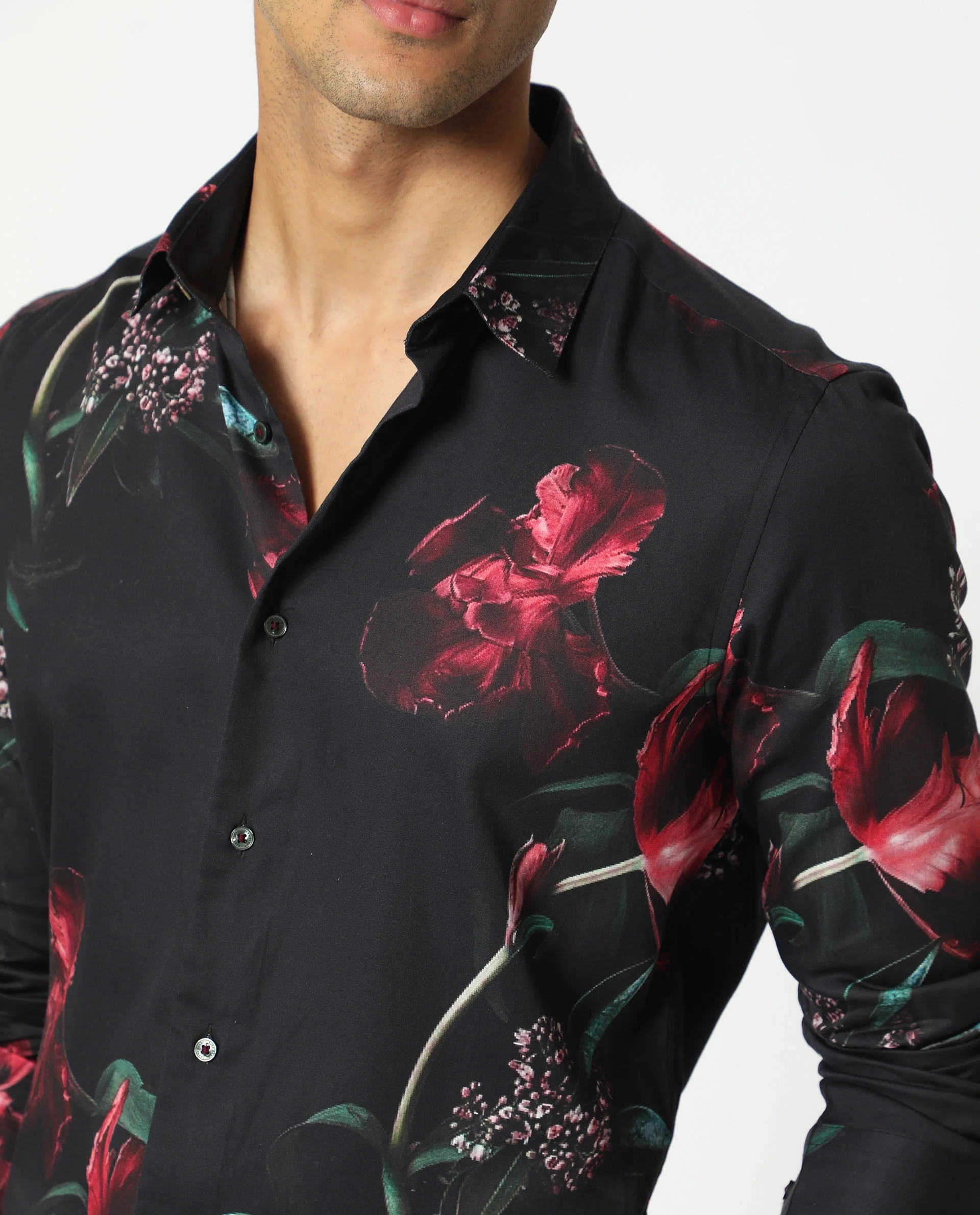 Rare Rabbit Men's Stock Black Cotton Floral Print Regular Fit Full Sleeve Spread Collar Shirt - Image 6