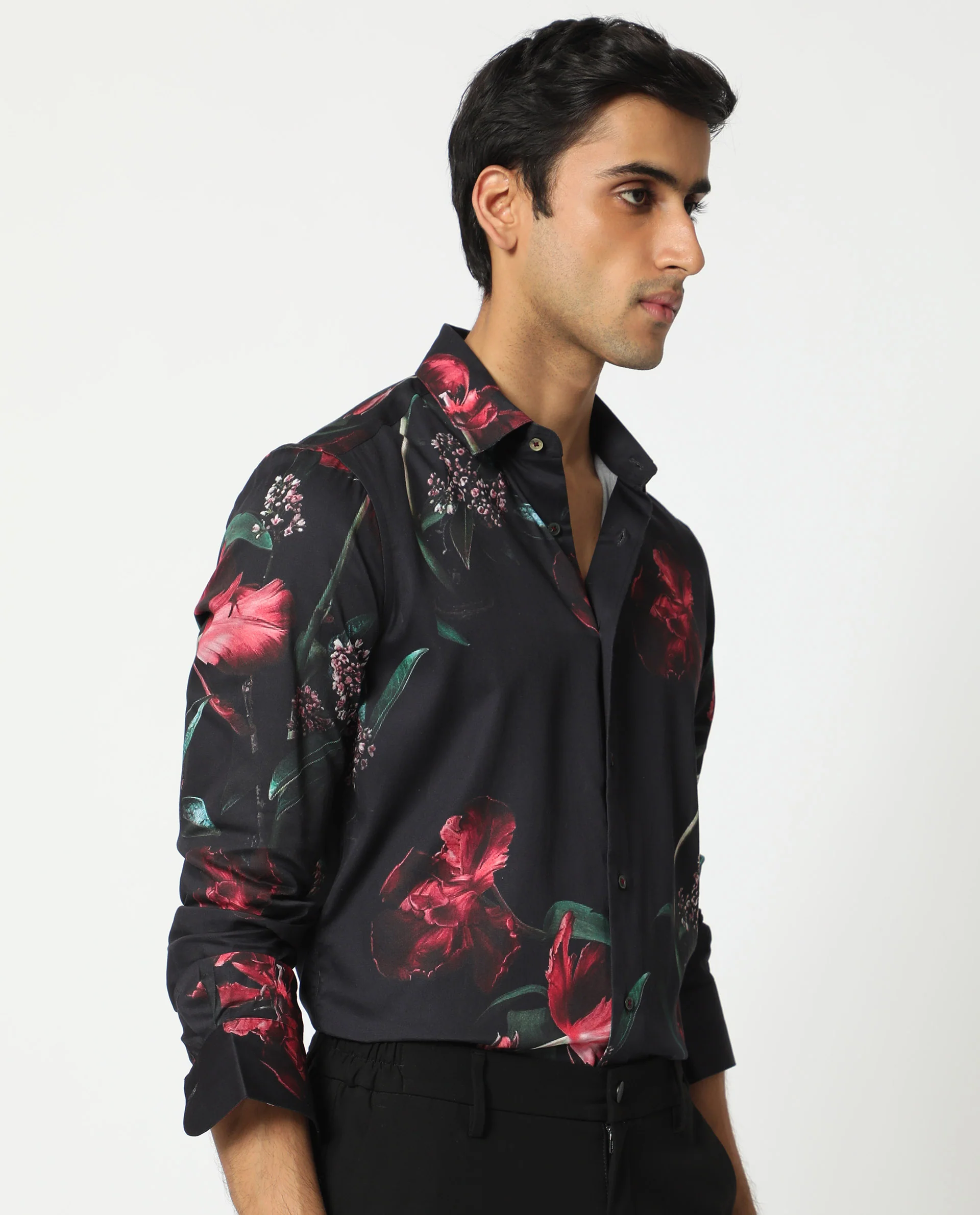 Rare Rabbit Men's Stock Black Cotton Floral Print Regular Fit Full Sleeve Spread Collar Shirt - Image 8