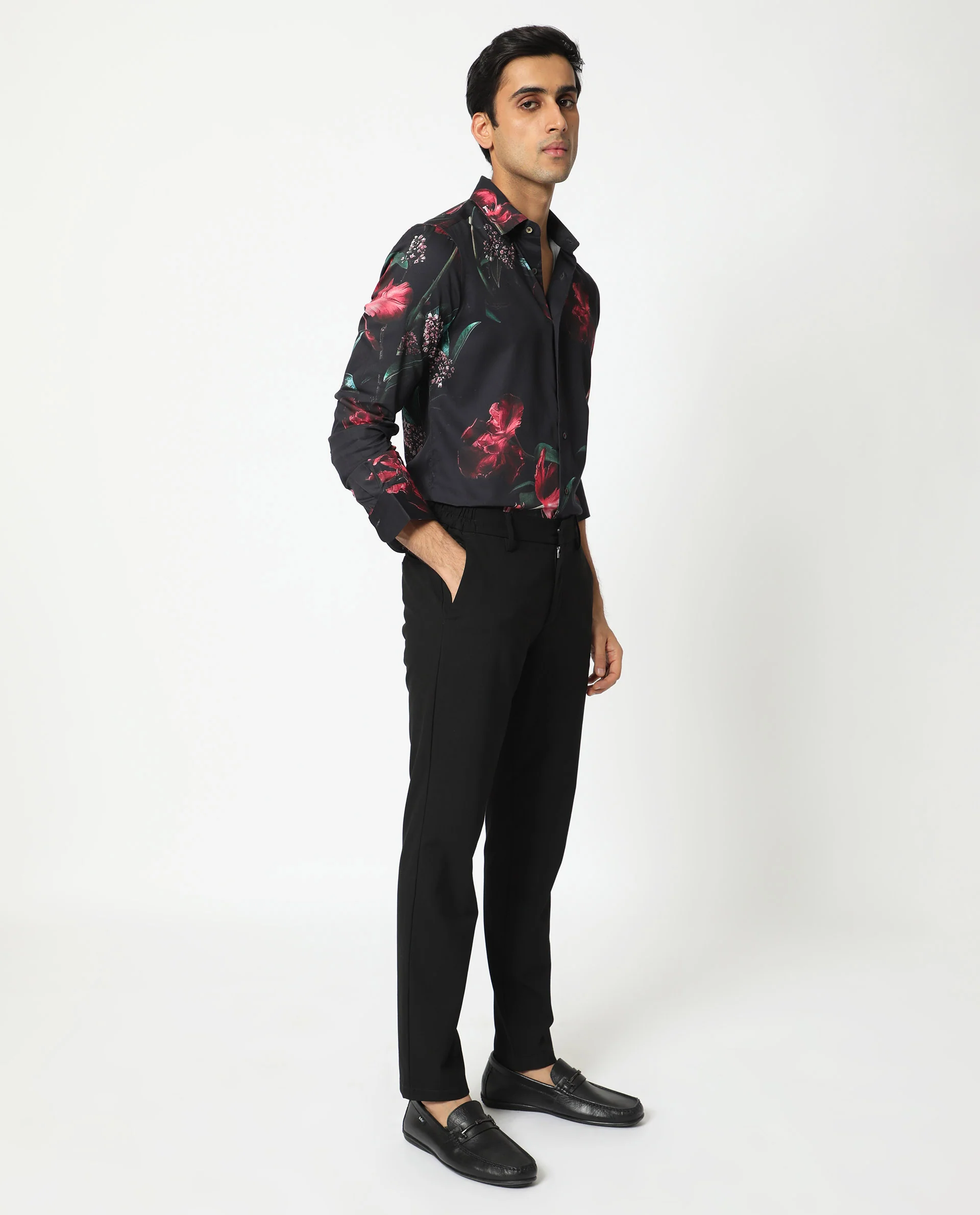 Rare Rabbit Men's Stock Black Cotton Floral Print Regular Fit Full Sleeve Spread Collar Shirt - Image 9