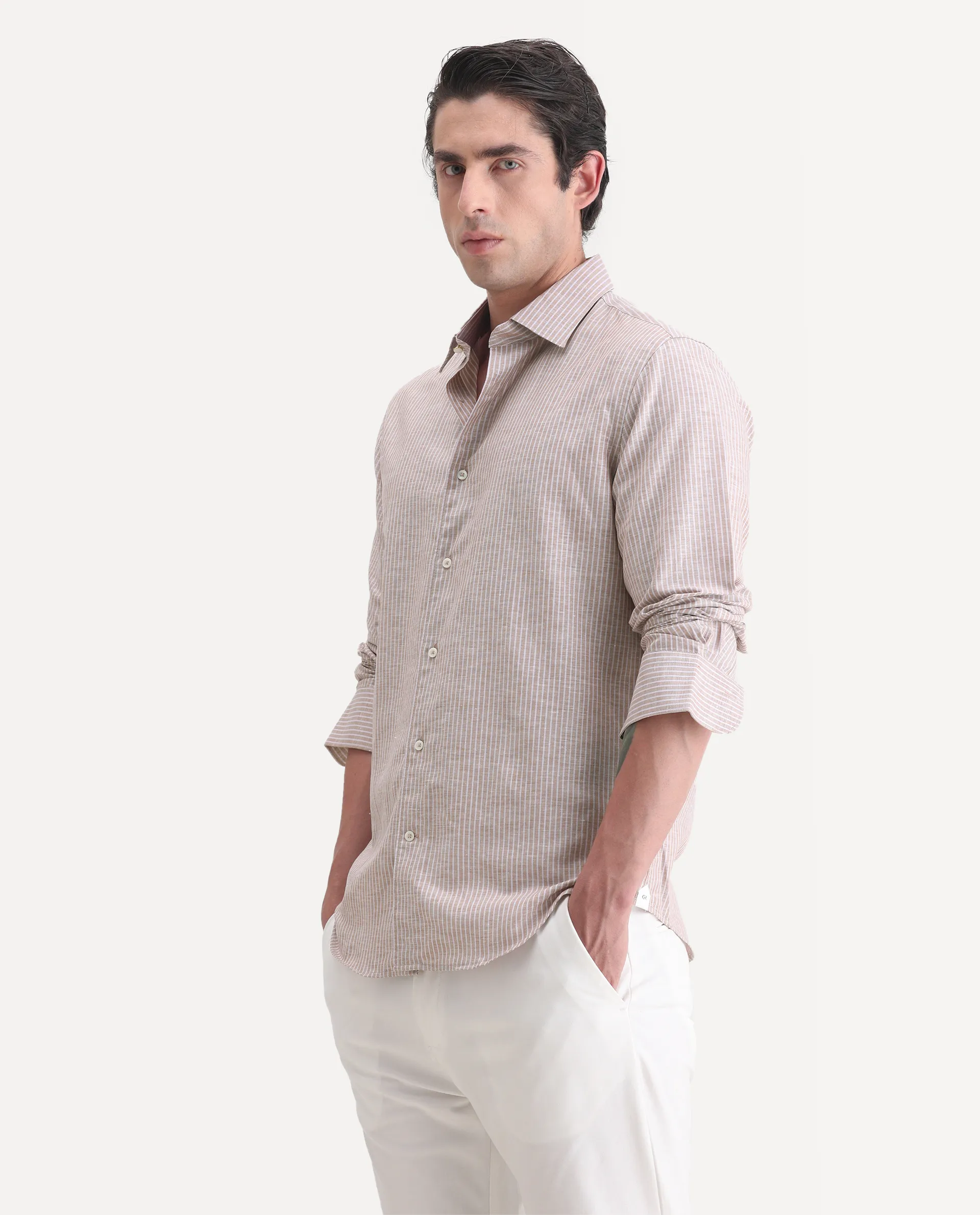 Rare Rabbit Men's Stoll Dusky Pink Cotton Blend Striped Print Regular Fit Full Sleeve Collared Shirt - Image 5