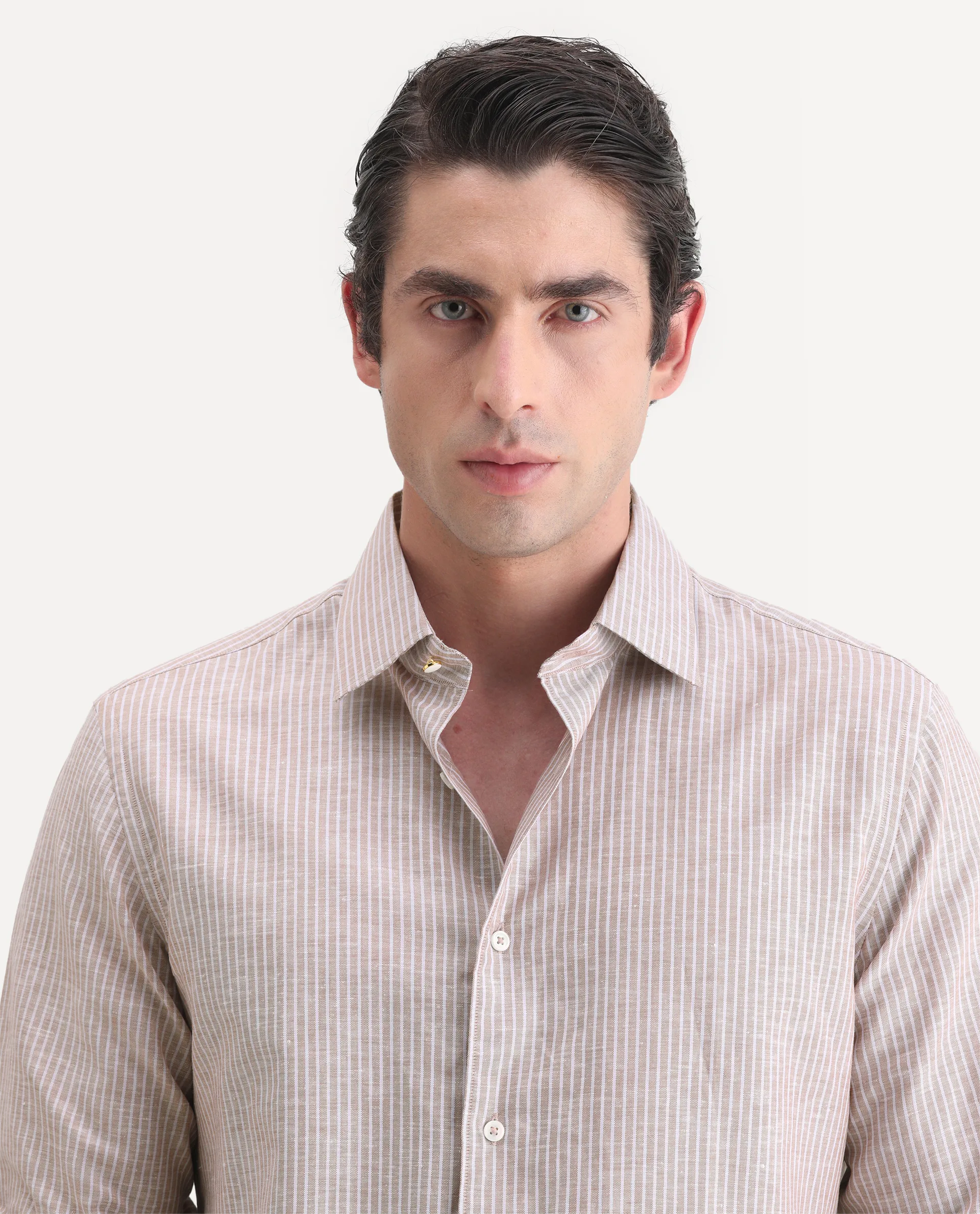 Rare Rabbit Men's Stoll Dusky Pink Cotton Blend Striped Print Regular Fit Full Sleeve Collared Shirt - Image 6