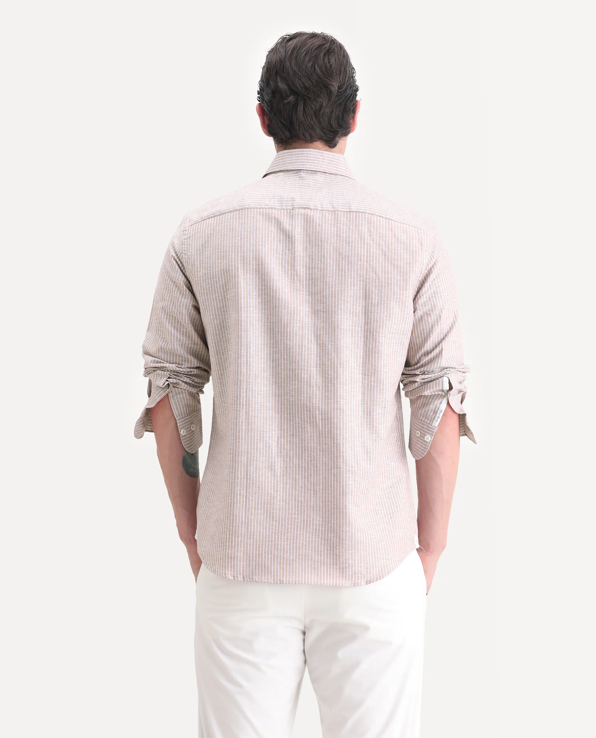 Rare Rabbit Men's Stoll Dusky Pink Cotton Blend Striped Print Regular Fit Full Sleeve Collared Shirt - Image 7