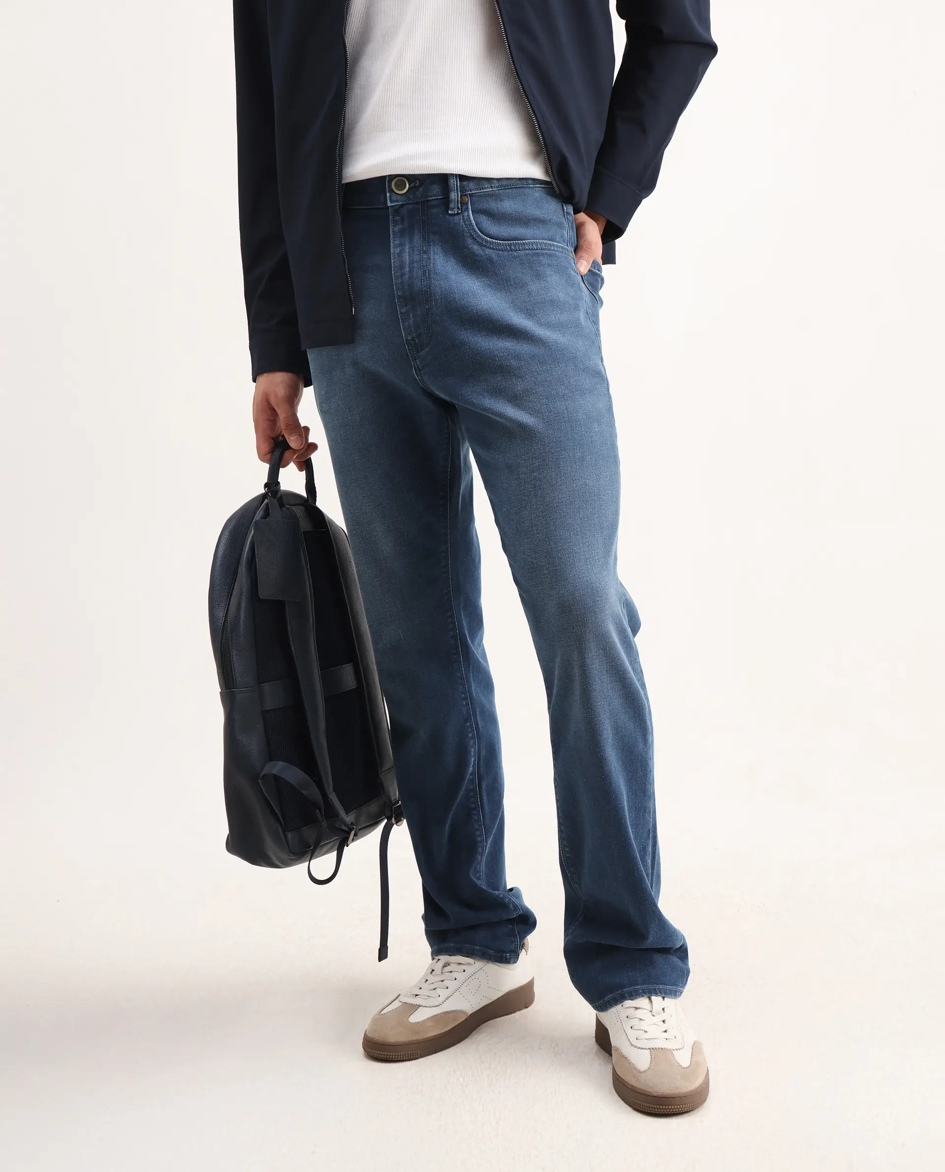Rare Rabbit Men's Stone Blue Cotton Blend Plain Morris Regular Fit Jeans - Image 2
