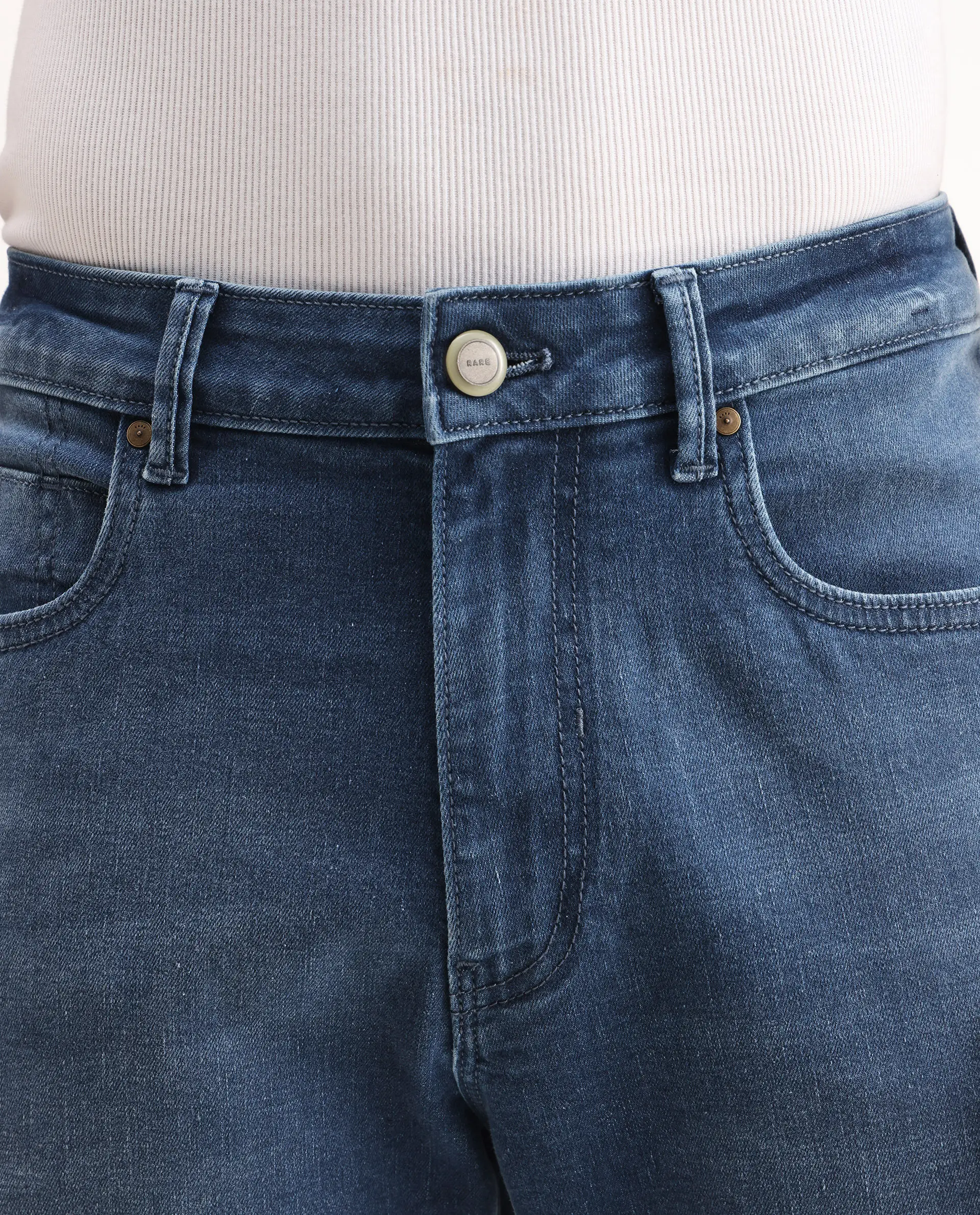 Rare Rabbit Men's Stone Blue Cotton Blend Plain Morris Regular Fit Jeans - Image 3