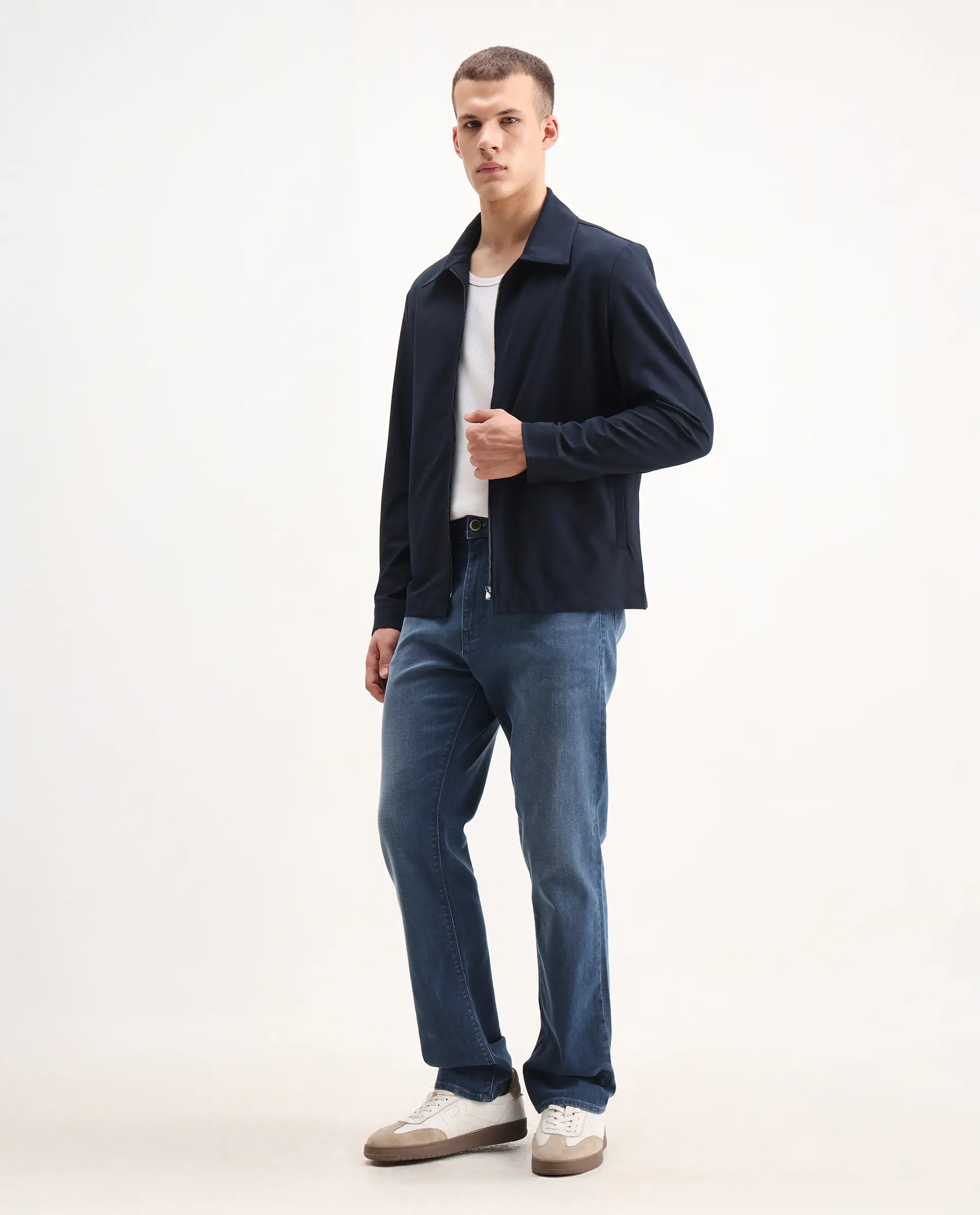 Rare Rabbit Men's Stone Blue Cotton Blend Plain Morris Regular Fit Jeans - Image 5