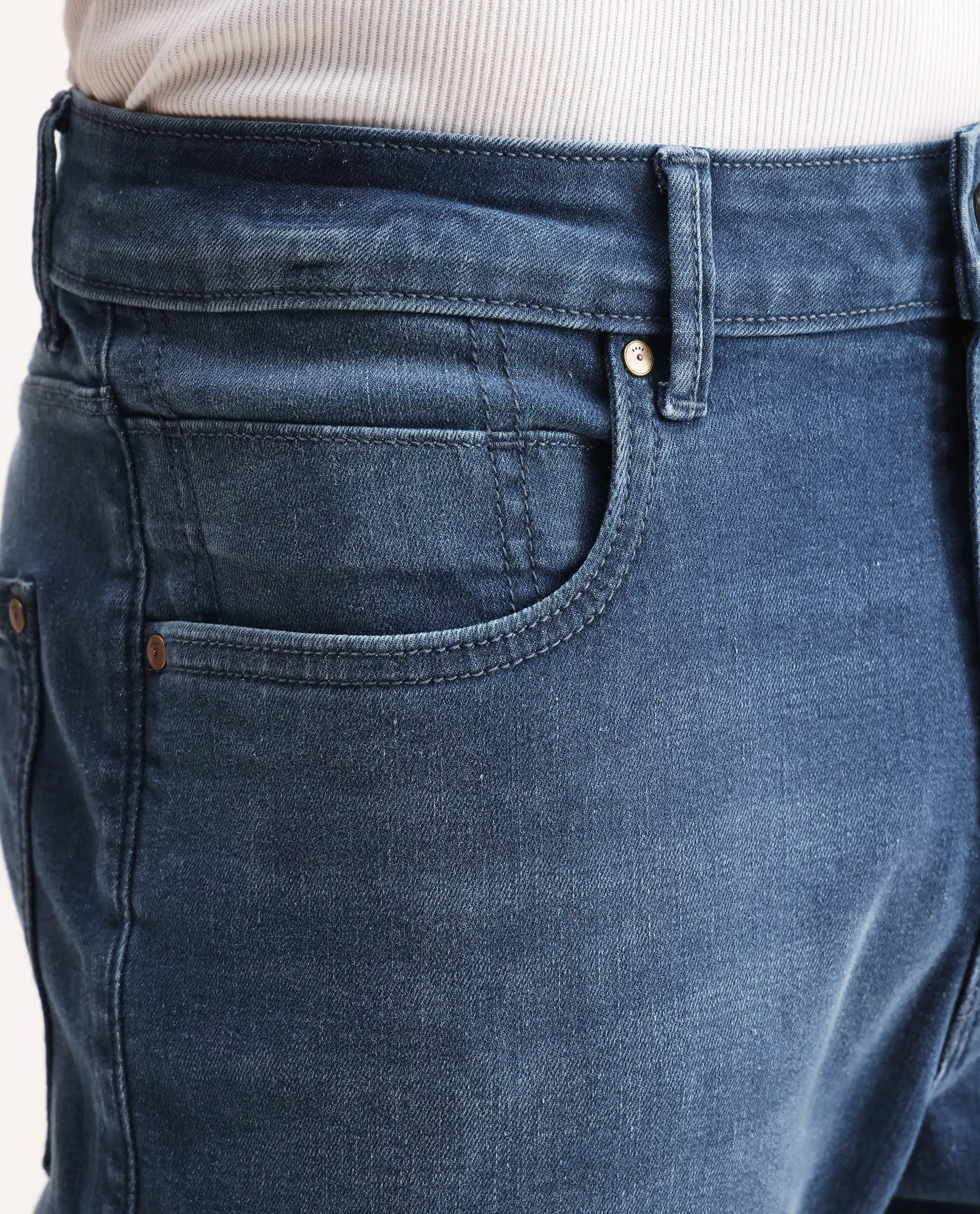 Rare Rabbit Men's Stone Blue Cotton Blend Plain Morris Regular Fit Jeans - Image 6