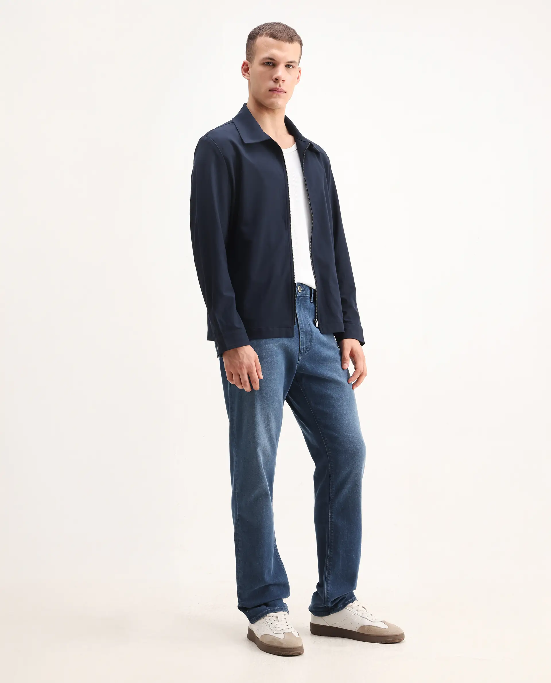 Rare Rabbit Men's Stone Blue Cotton Blend Plain Morris Regular Fit Jeans - Image 7