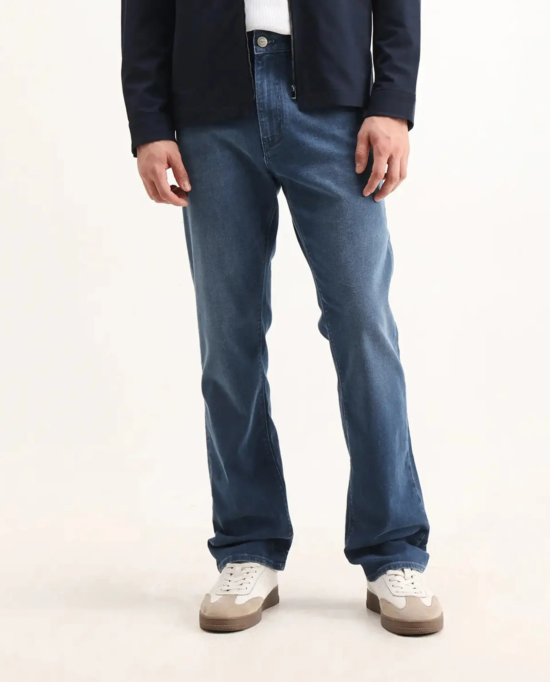 Rare Rabbit Men's Stone Blue Cotton Blend Plain Morris Regular Fit Jeans - Image 9