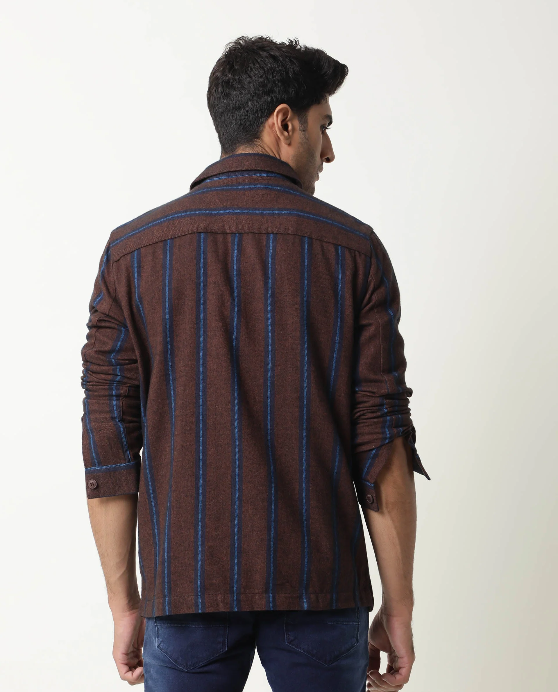 Rare Rabbit Men's Storm Mustard Cotton Striped Print Regular Fit Full Sleeve Spread Collar Jacket - Image 3