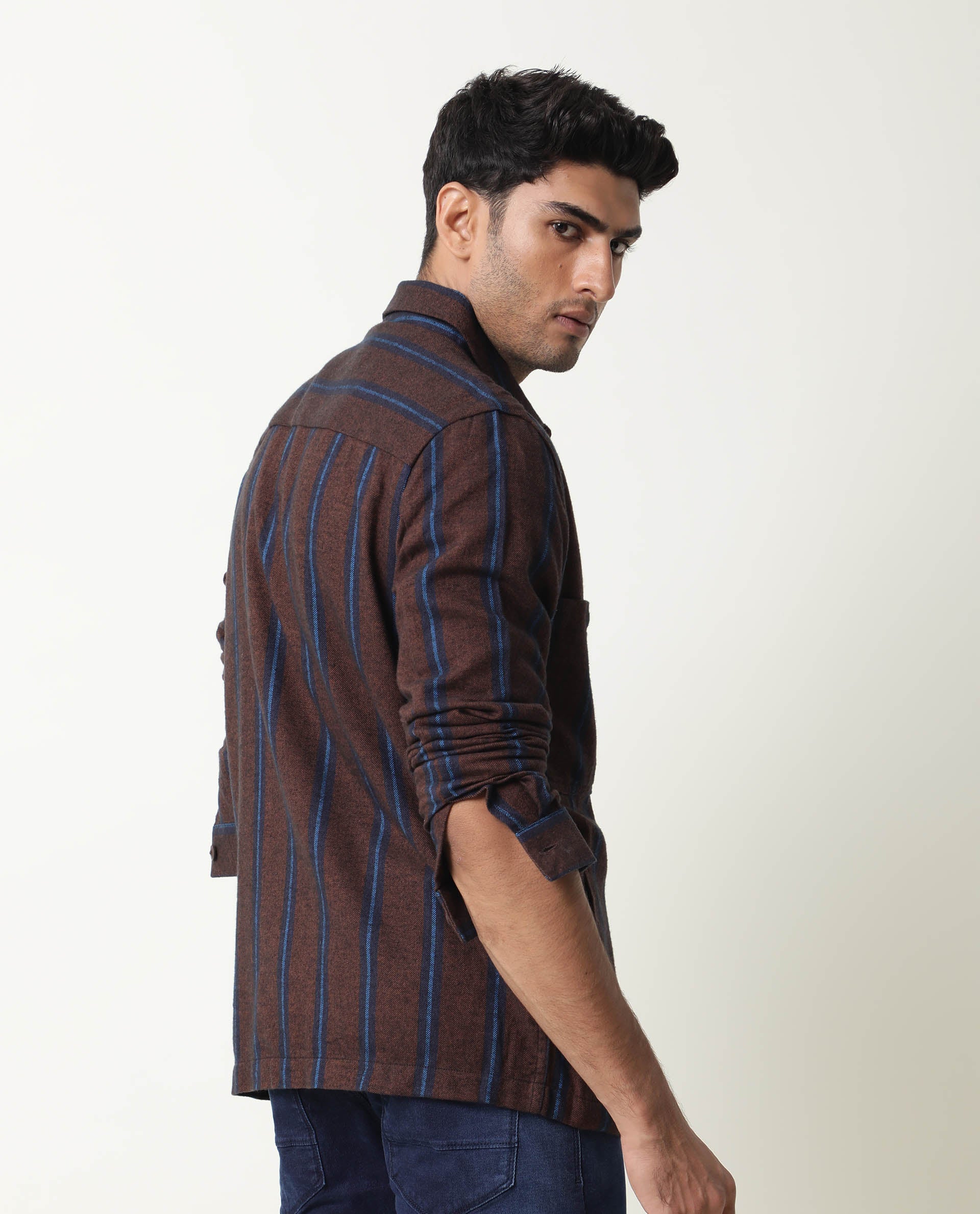 Rare Rabbit Men's Storm Mustard Cotton Striped Print Regular Fit Full Sleeve Spread Collar Jacket - Image 4