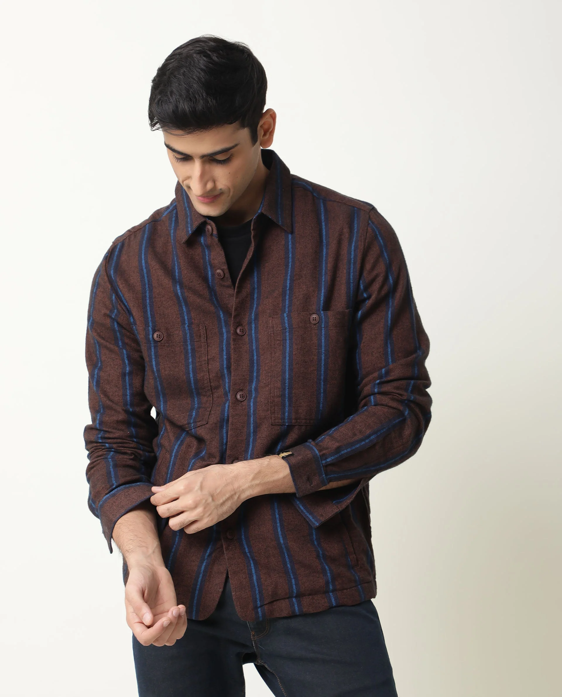 Rare Rabbit Men's Storm Mustard Cotton Striped Print Regular Fit Full Sleeve Spread Collar Jacket - Image 5