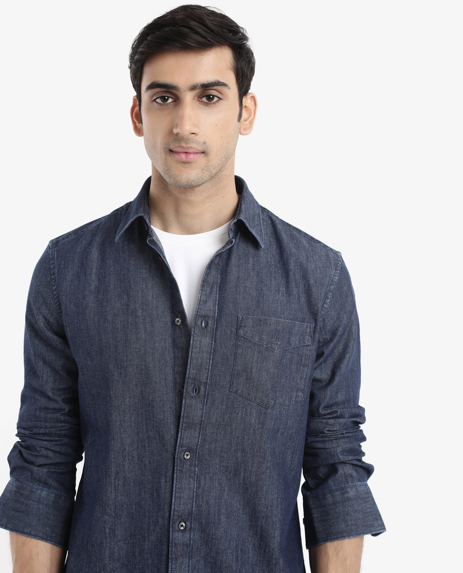 Rare Rabbit Men's Storm Dark Blue Cotton Plain Regular Fit Full Sleeve Collared Denim Shirt - Image 10