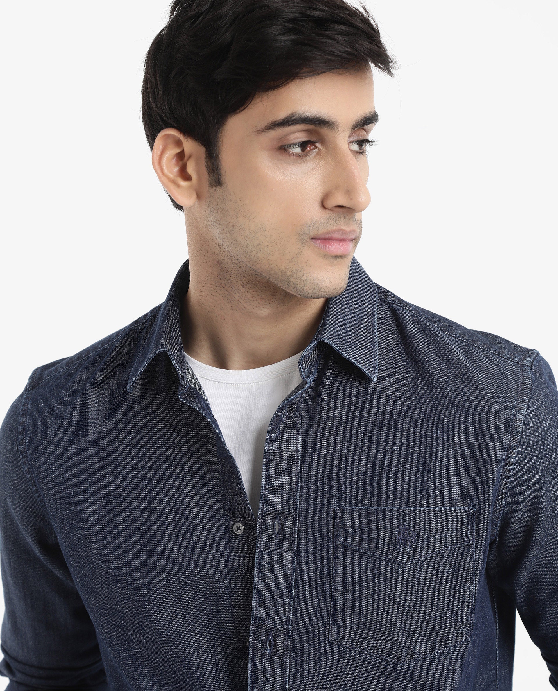 Rare Rabbit Men's Storm Dark Blue Cotton Plain Regular Fit Full Sleeve Collared Denim Shirt - Image 6