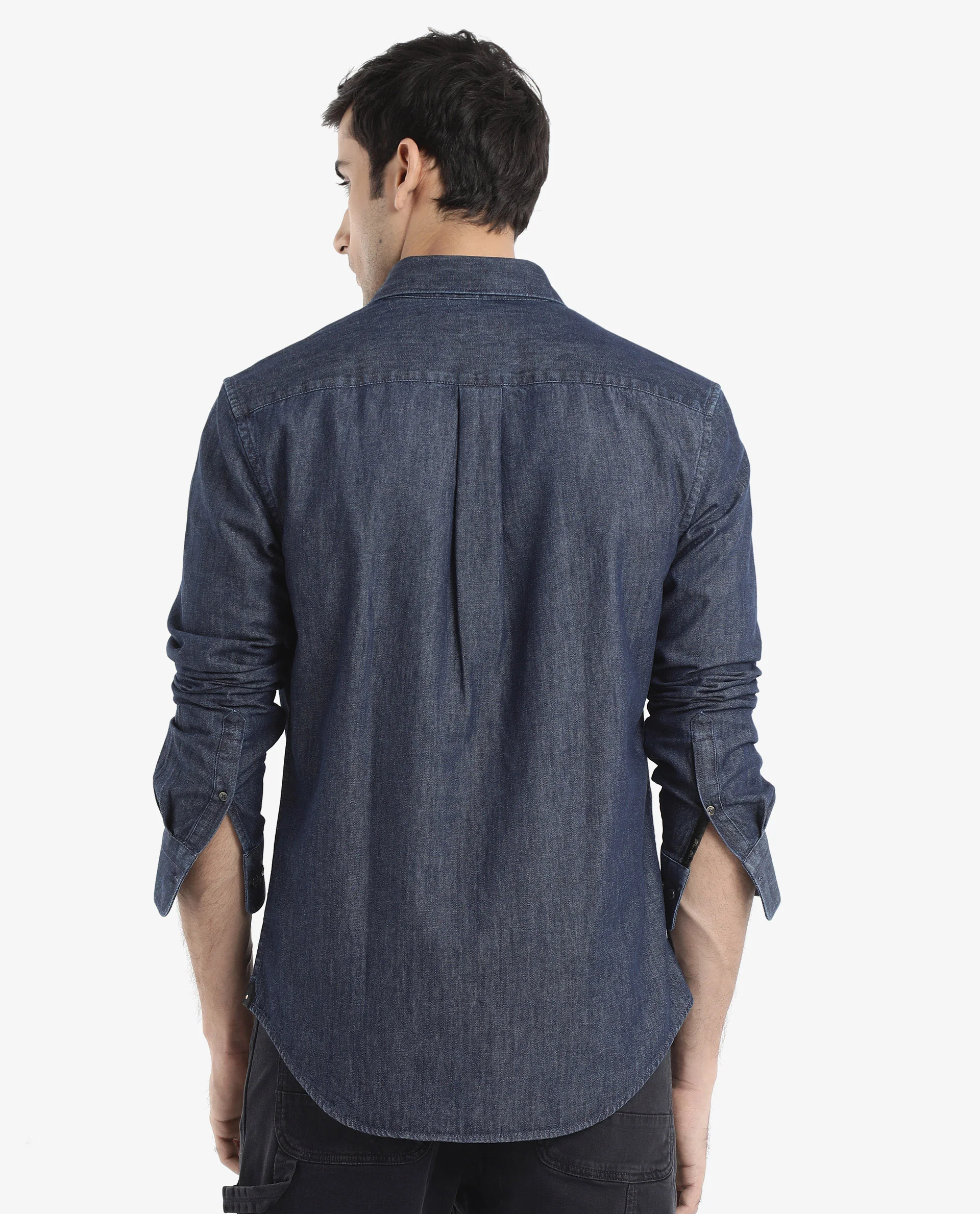 Rare Rabbit Men's Storm Dark Blue Cotton Plain Regular Fit Full Sleeve Collared Denim Shirt - Image 7