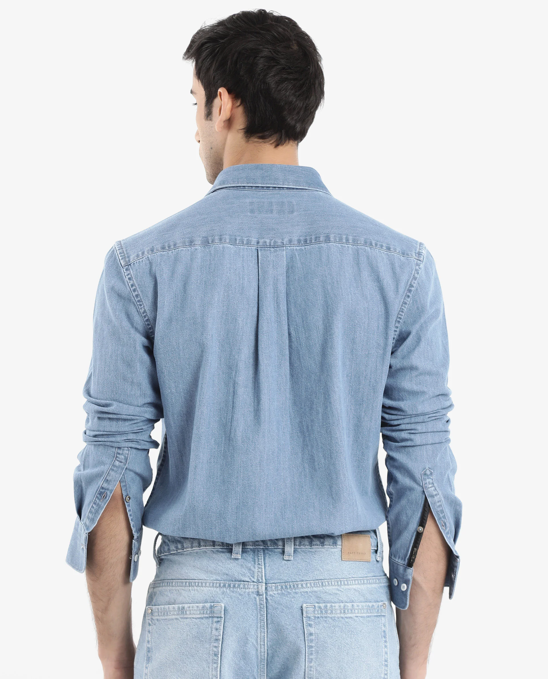 Rare Rabbit Men's Storm Light Blue Cotton Plain Regular Fit Full Sleeve Collared Denim Shirt - Image 7