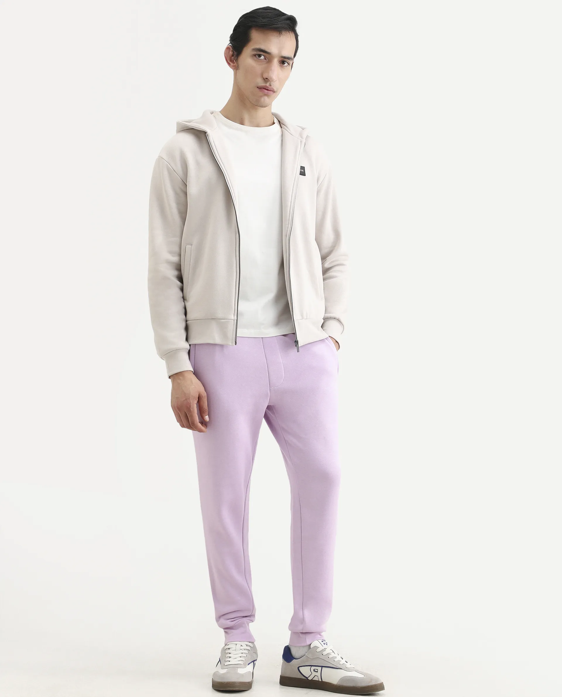 Rare Rabbit Men's Stormy Pastel Purple Cotton Plain Regular Fit Joggers
