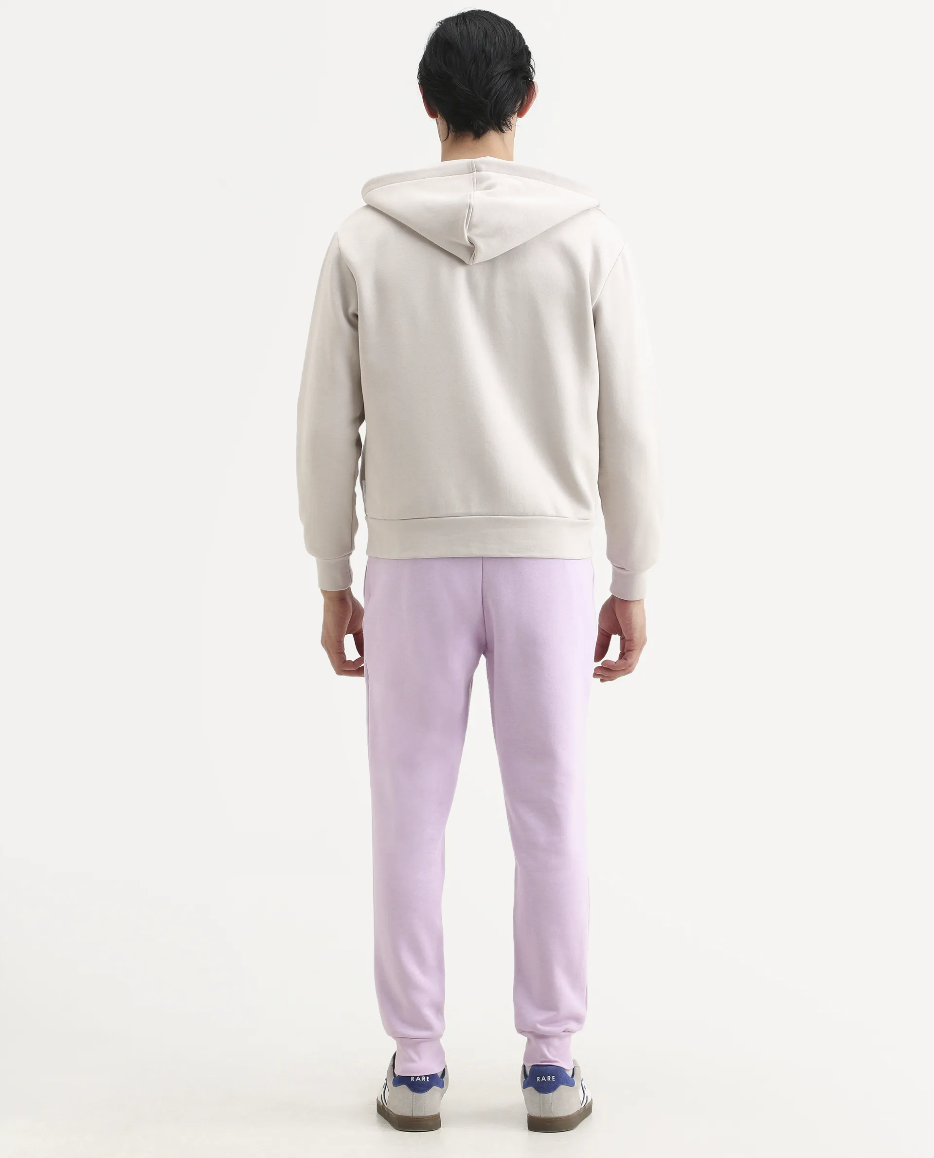 Rare Rabbit Men's Stormy Pastel Purple Cotton Plain Regular Fit Joggers - Image 8