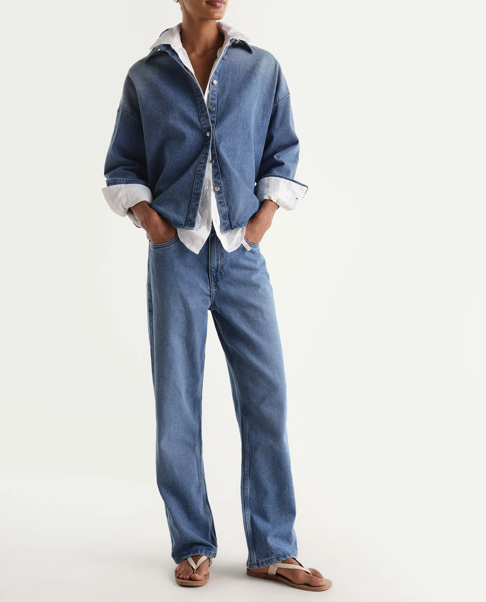 Rareism Women's Strade Blue Cotton Straight Fit Plain Jeans - Image 2