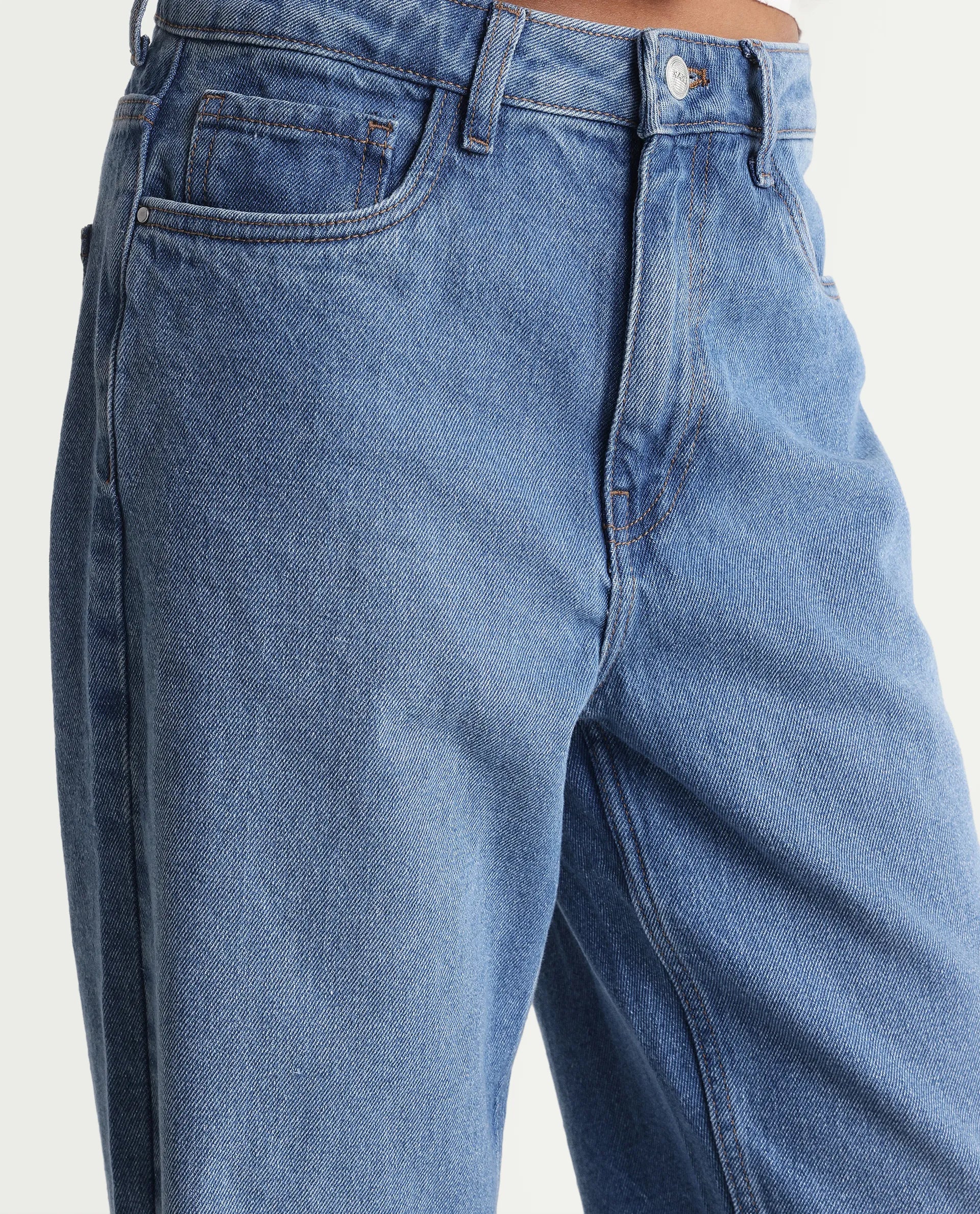 Rareism Women's Strade Blue Cotton Straight Fit Plain Jeans - Image 4