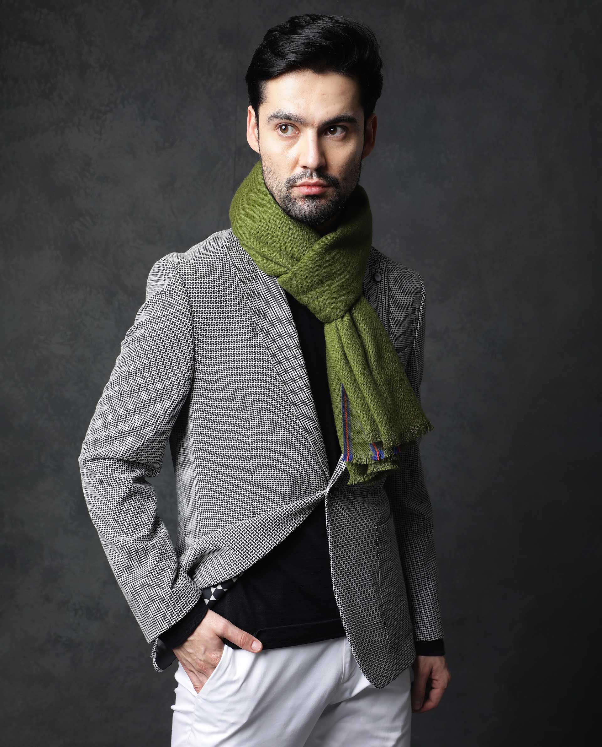 Rare Rabbit Men's Streak Olive Scarf Solid - Image 4