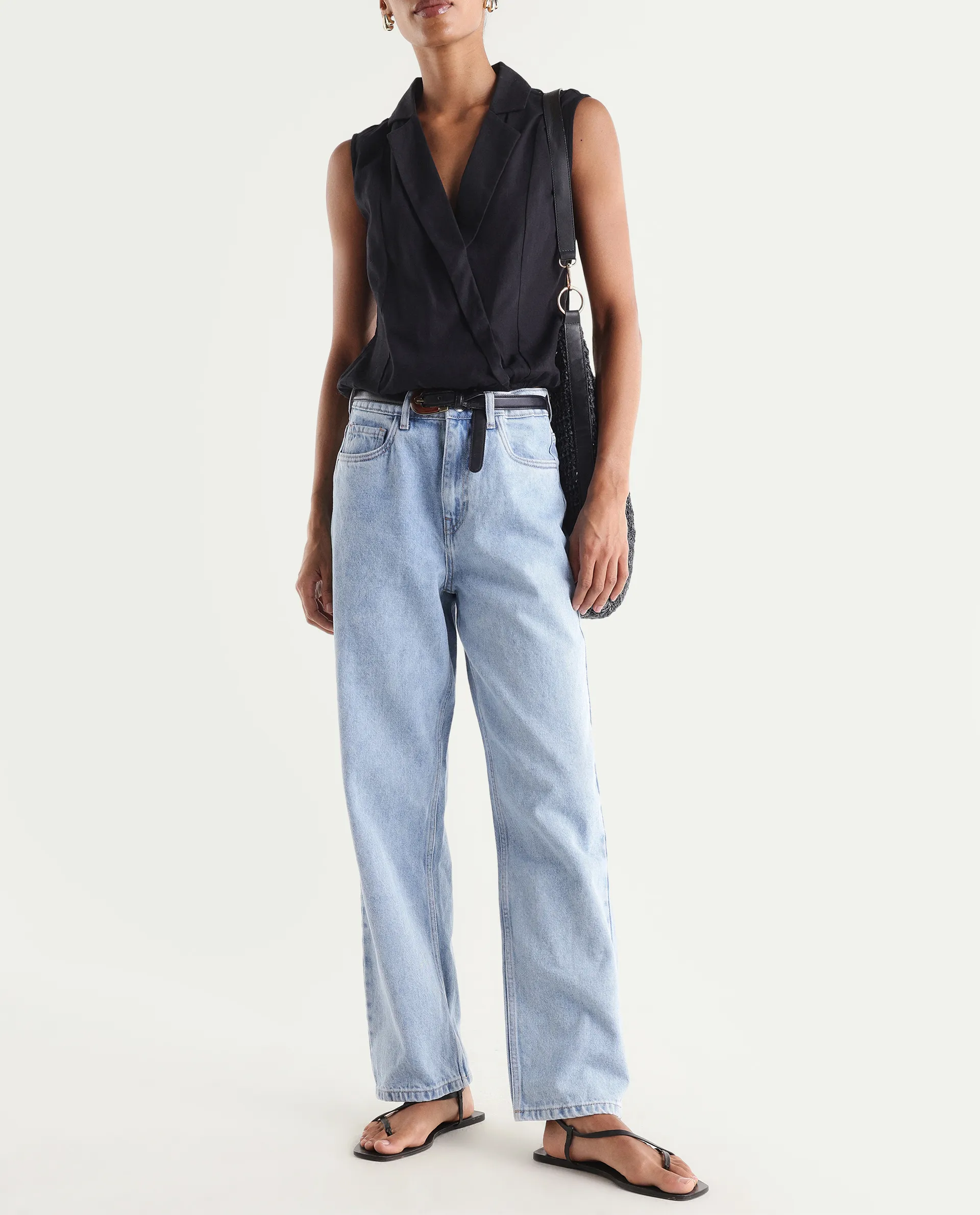 Rareism Women's Strefin Light Blue Cotton Straight Fit Plain Jeans - Image 2
