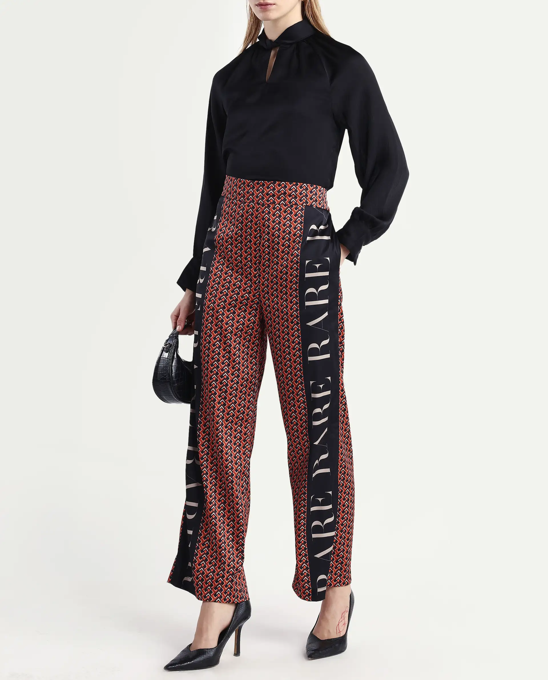 Rareism Women's Streif Orange Polyester Geometric Print Ankle Length Relaxed Fit Trouser - Image 2