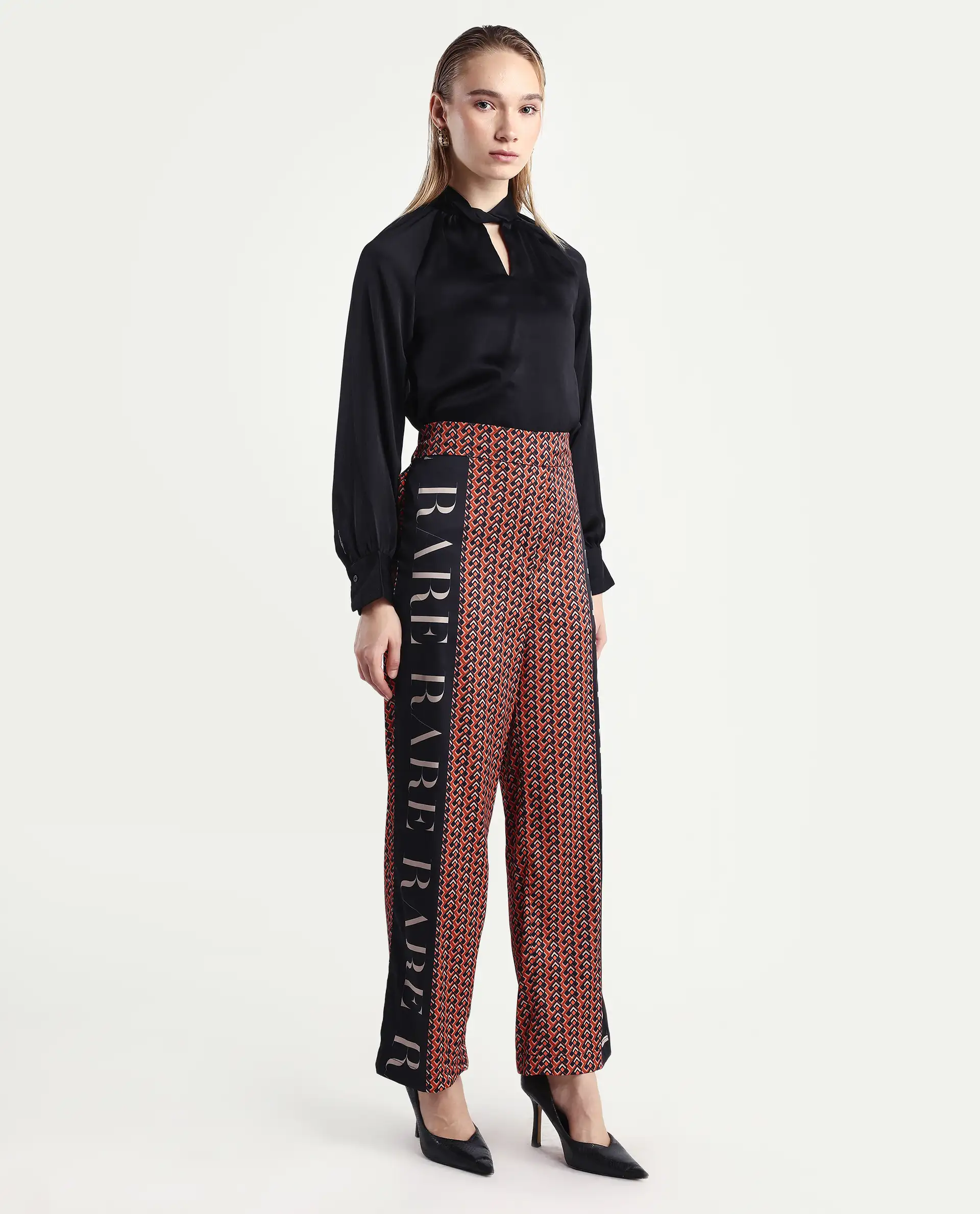 Rareism Women's Streif Orange Polyester Geometric Print Ankle Length Relaxed Fit Trouser - Image 6